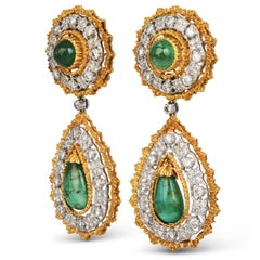Buccellati, boucles d'oreilles pendantes « Gianmaria » en or 18 carats, émeraudes et diamants