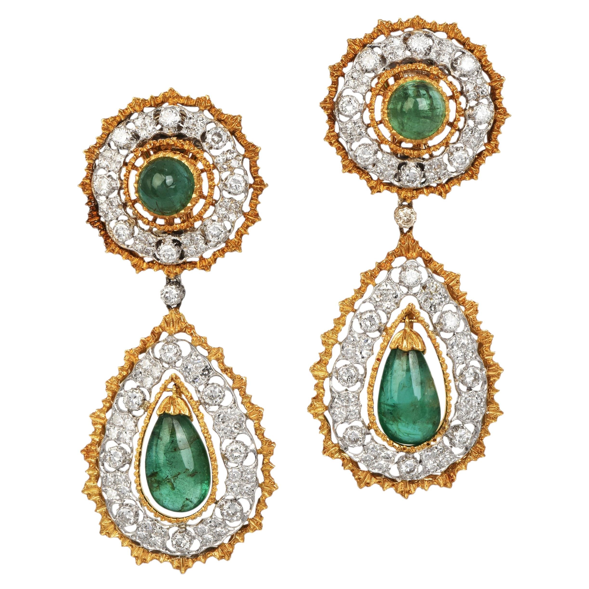 Buccellati, Gianmaria Emerald Diamond 18K Gold Drop Earrings For Sale
