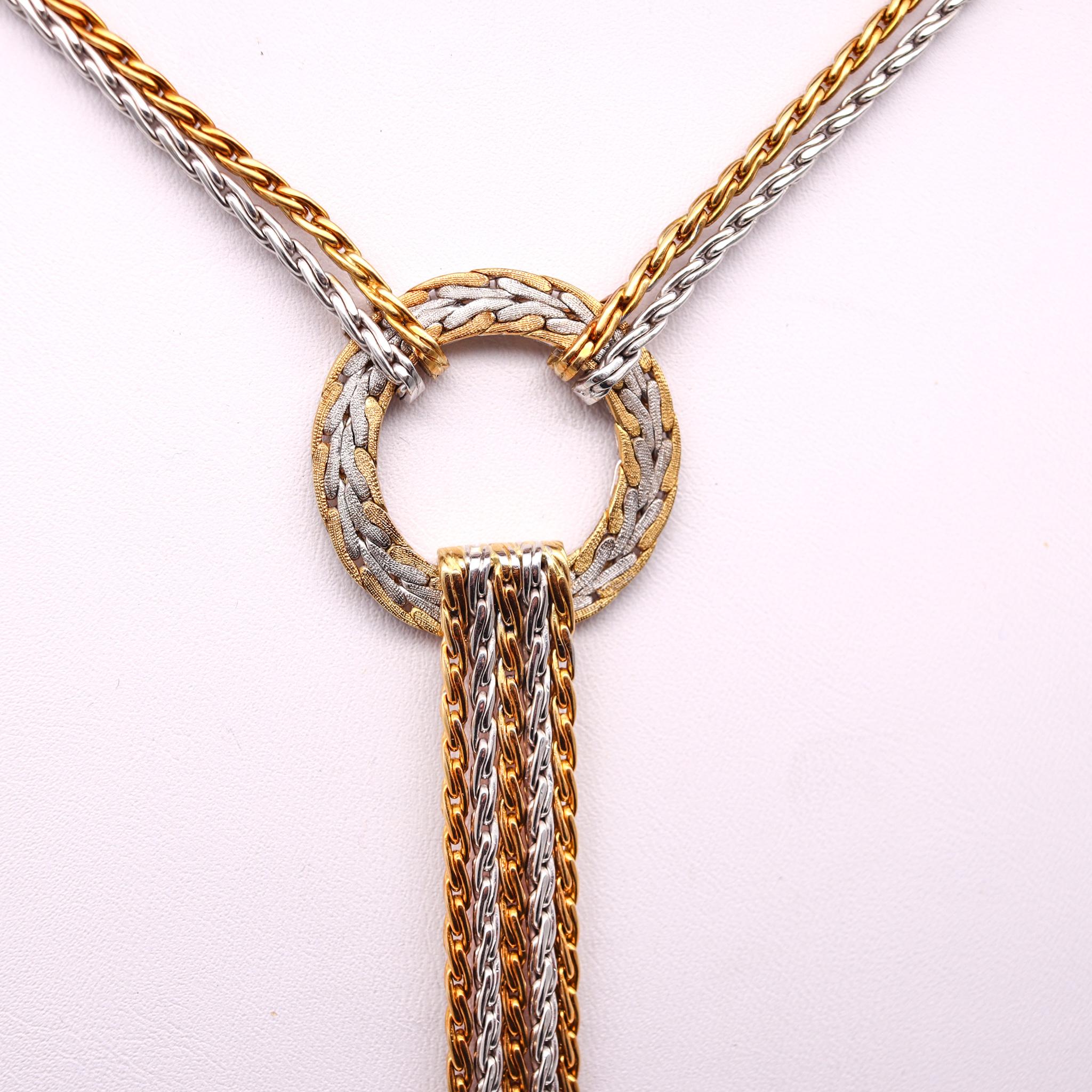 Modernist Buccellati Gianmaria Milano Drop Lariat Necklace in White and Yellow 18Kt Gold For Sale