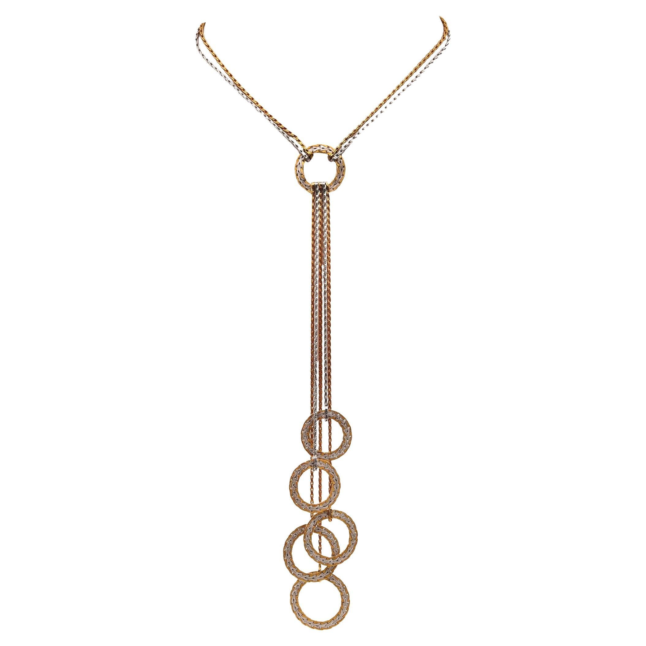 Buccellati Gianmaria Milano Drop Lariat Necklace in White and Yellow 18Kt Gold