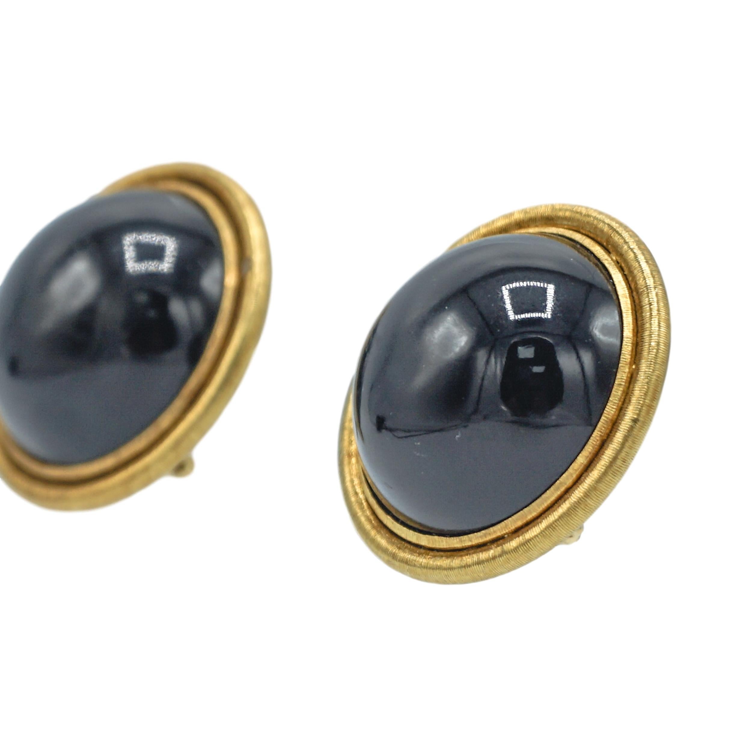 Women's or Men's Buccellati Gold and Black Onyx Earrings