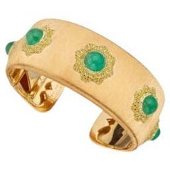 Retro Buccellati Gold and Cabochon Emerald Cuff-Bracelet