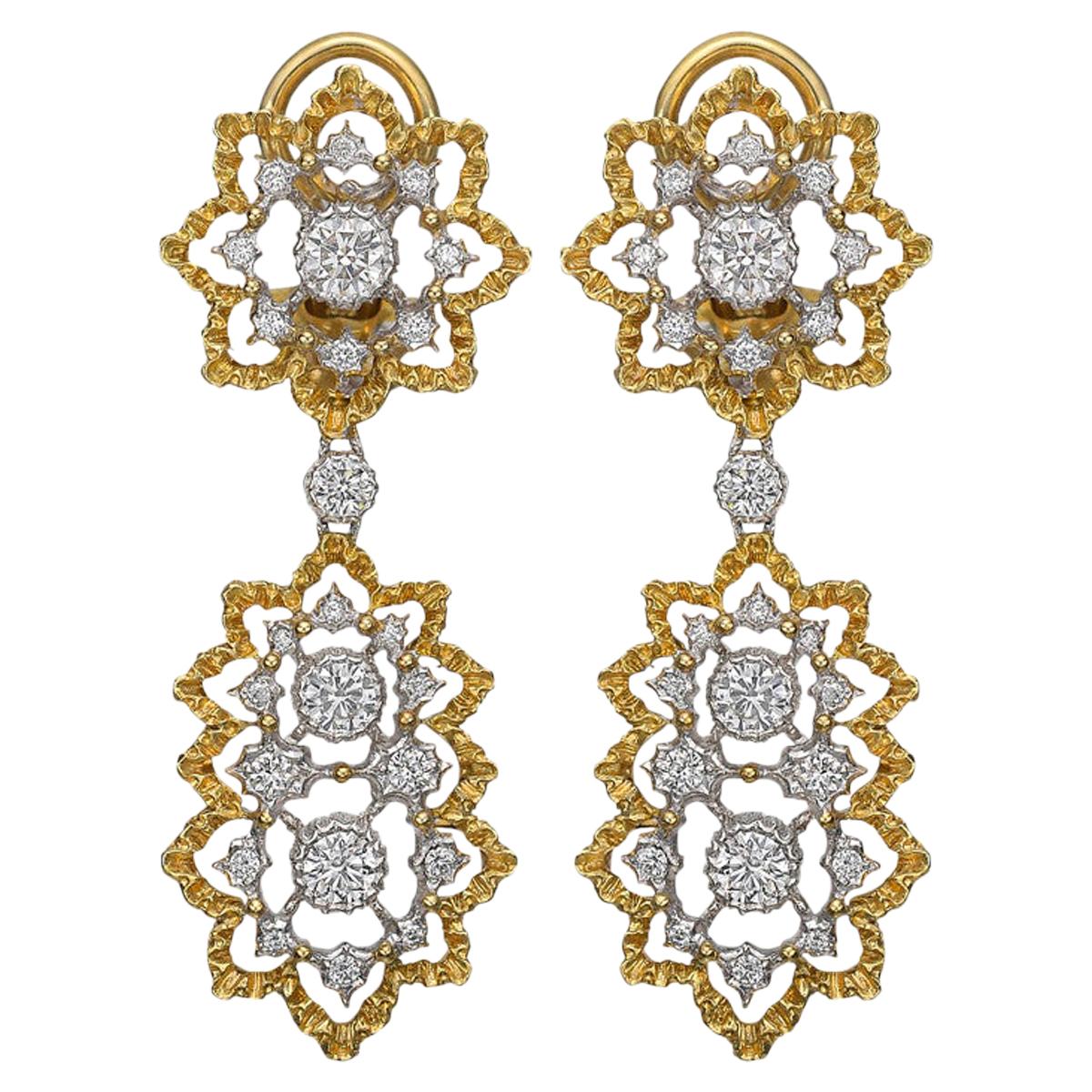 Buccellati Gold and Diamond "Cinesina" Drop Earrings