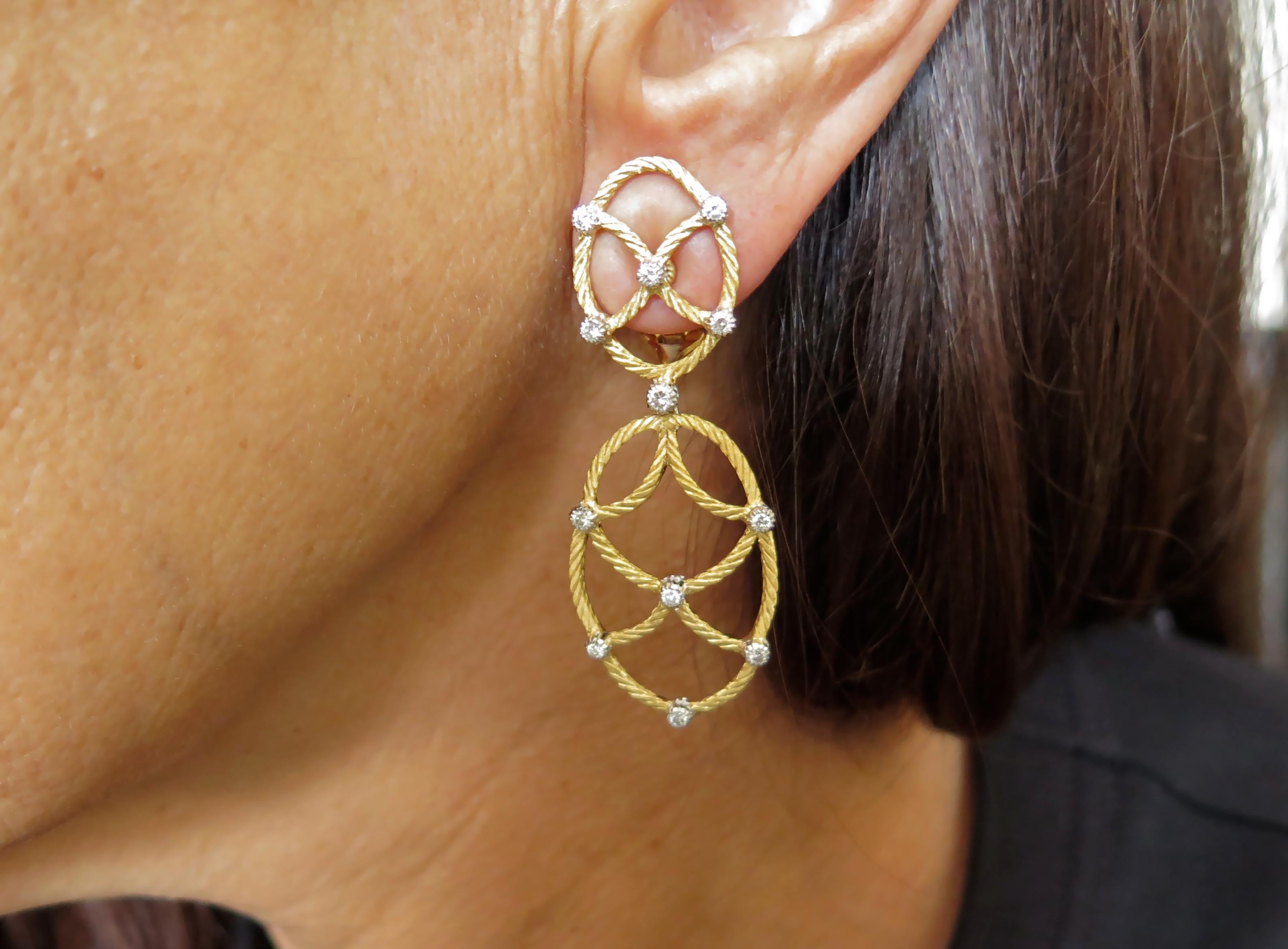 Buccellati Gold and Diamond Drop Earrings In Excellent Condition In New York, NY