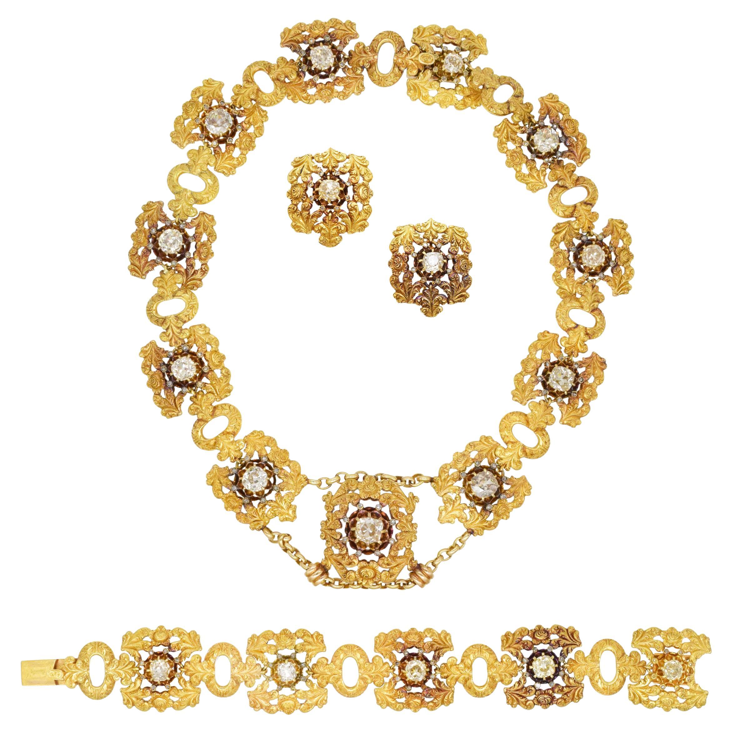 Buccellati Gold and Diamond Suite Necklace Bracelet Earrings