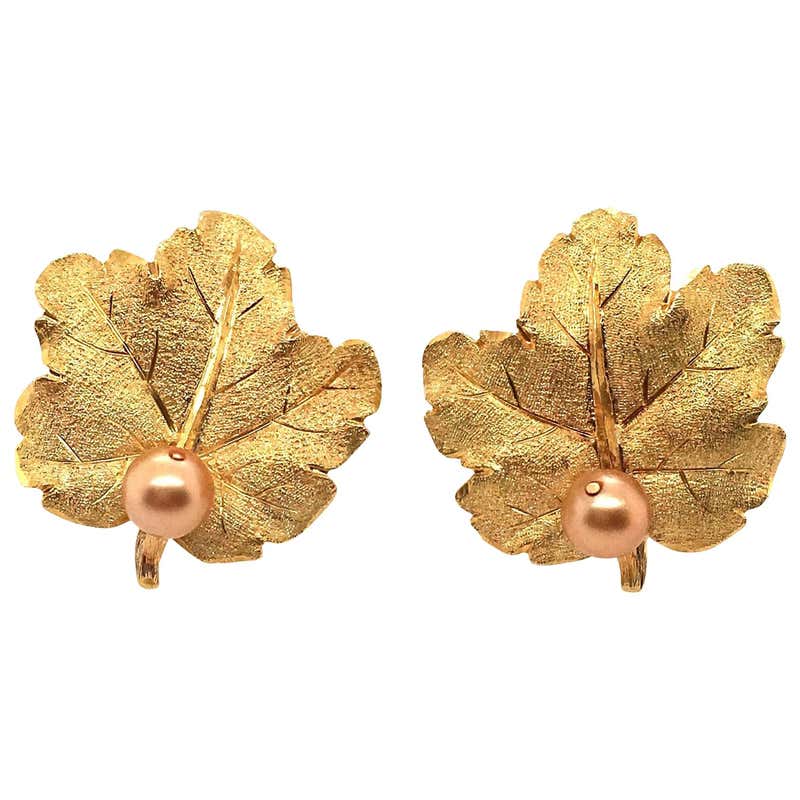 Buccellati Gold and Pearl Leaf Earrings at 1stDibs