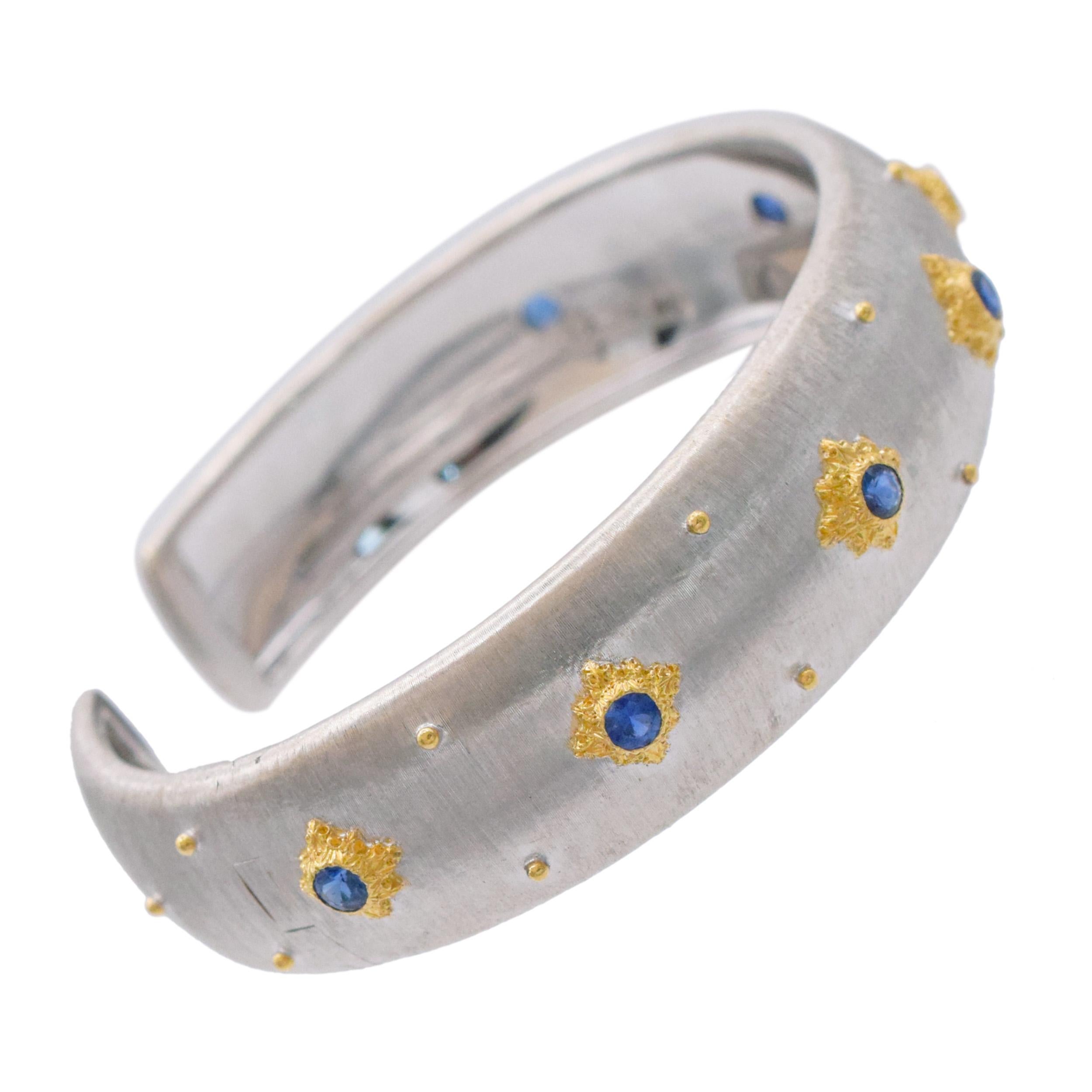 Round Cut Buccellati Gold and Sapphire Cuff