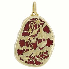 Vintage Buccellati Gold and Chalcedony Libra Pendant