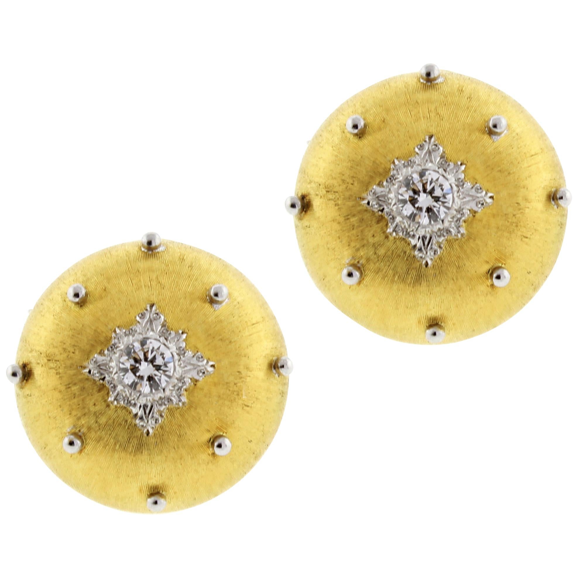 Buccellati Gold Diamond Button Earrings