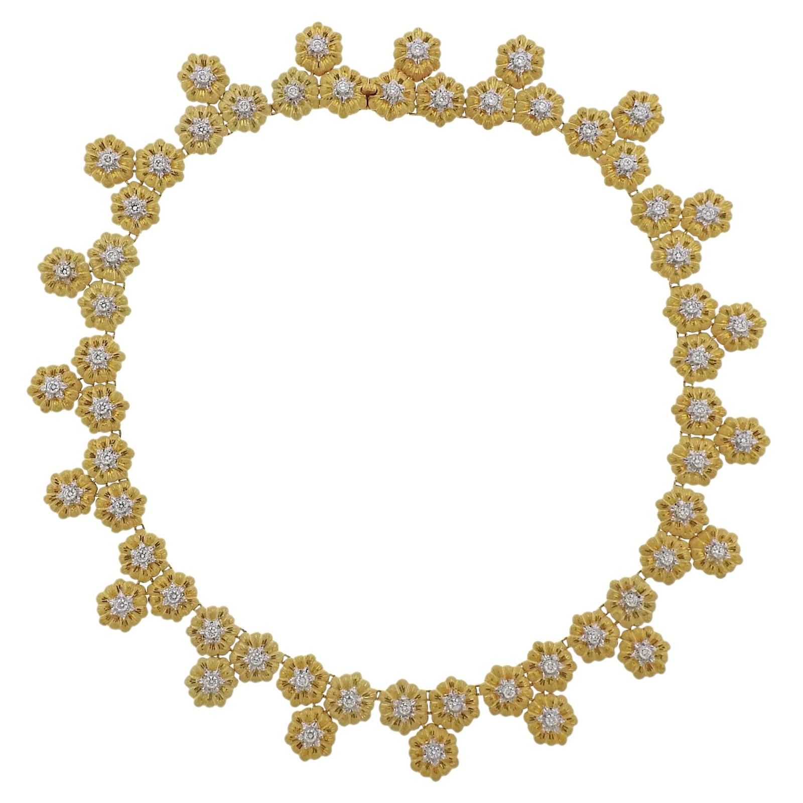 Buccellati Gold Diamond Flower Motif Necklace For Sale