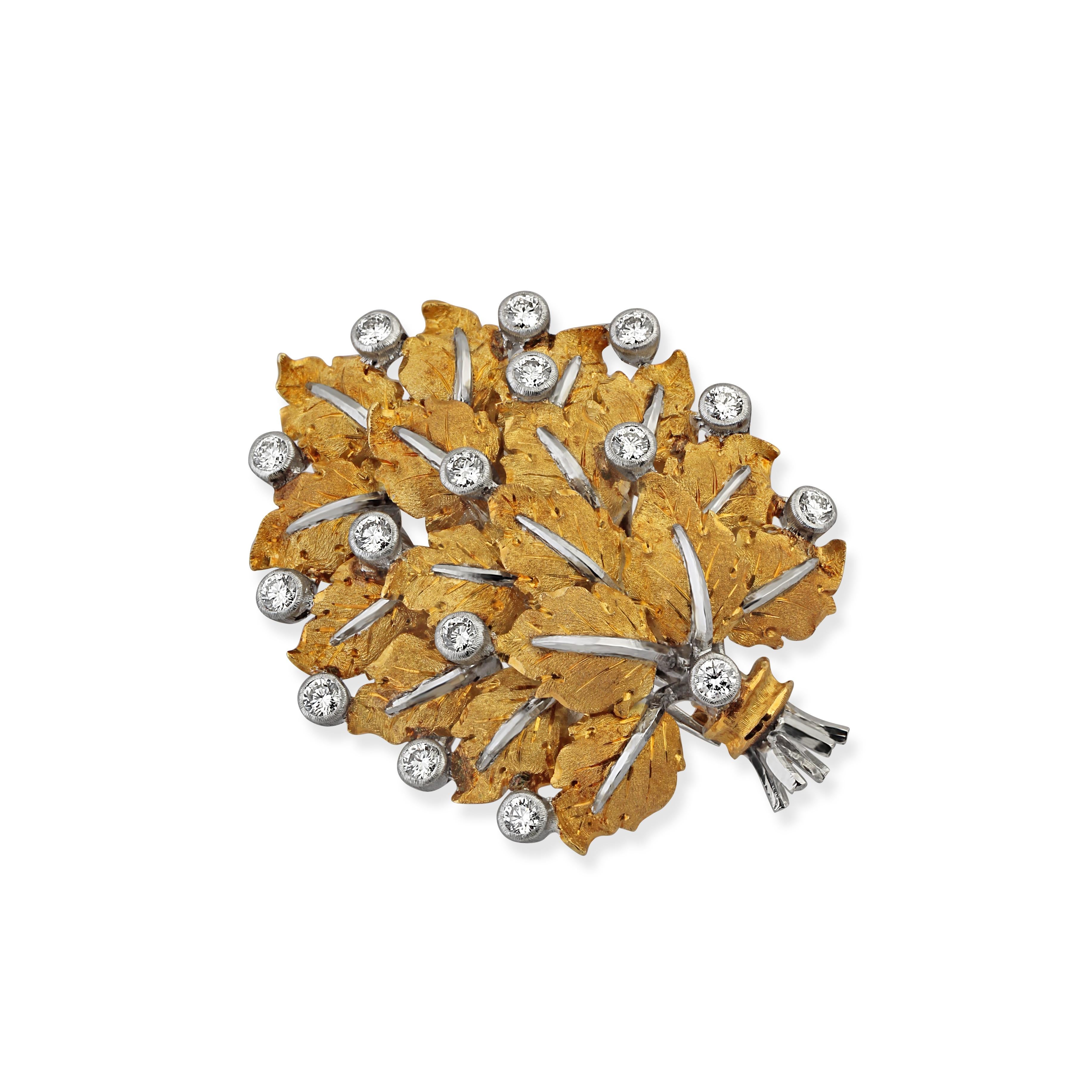 Women's Buccellati, gold & Diamond Leaf Brooch
