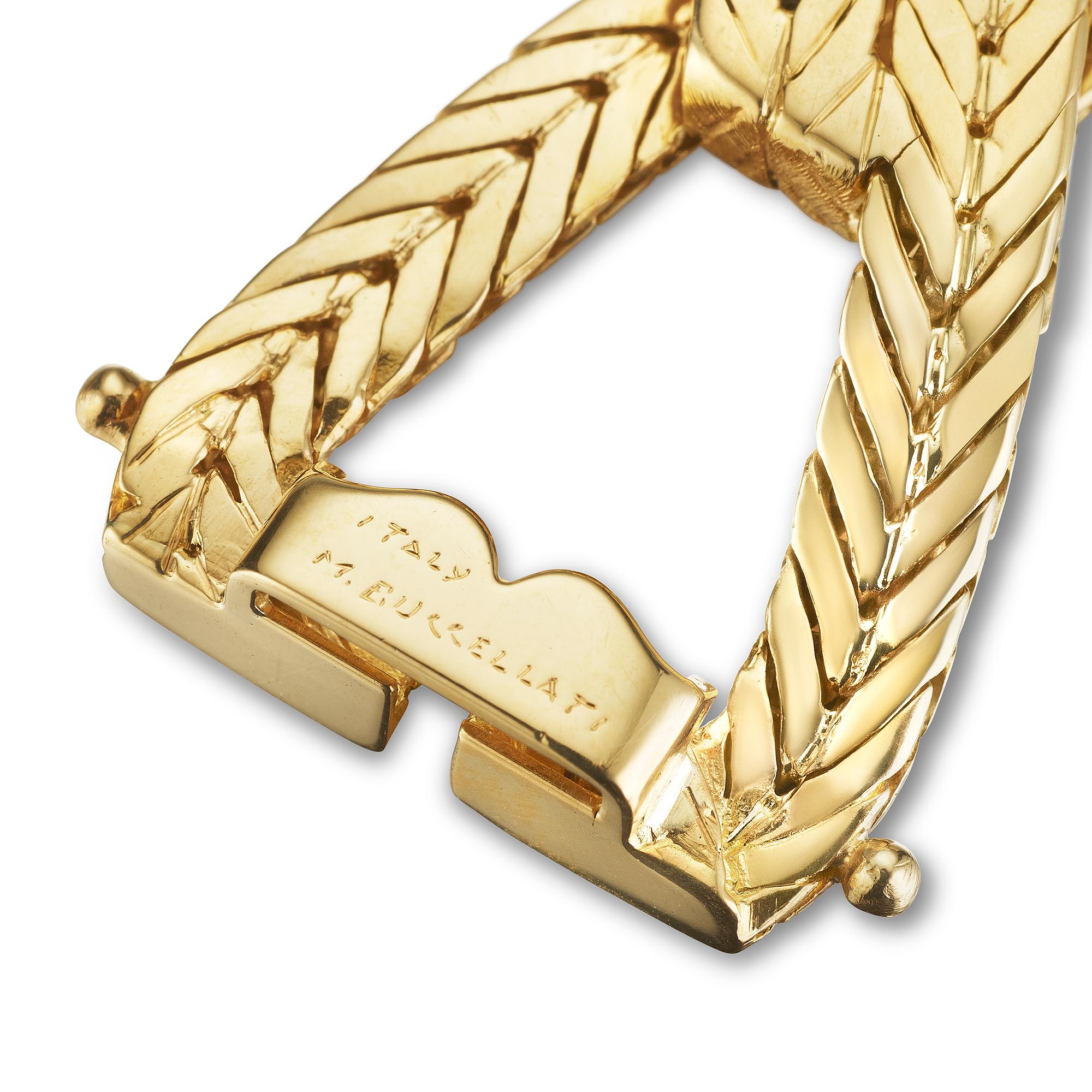 Retro Buccellati Gold Herringbone Large Link Bracelet