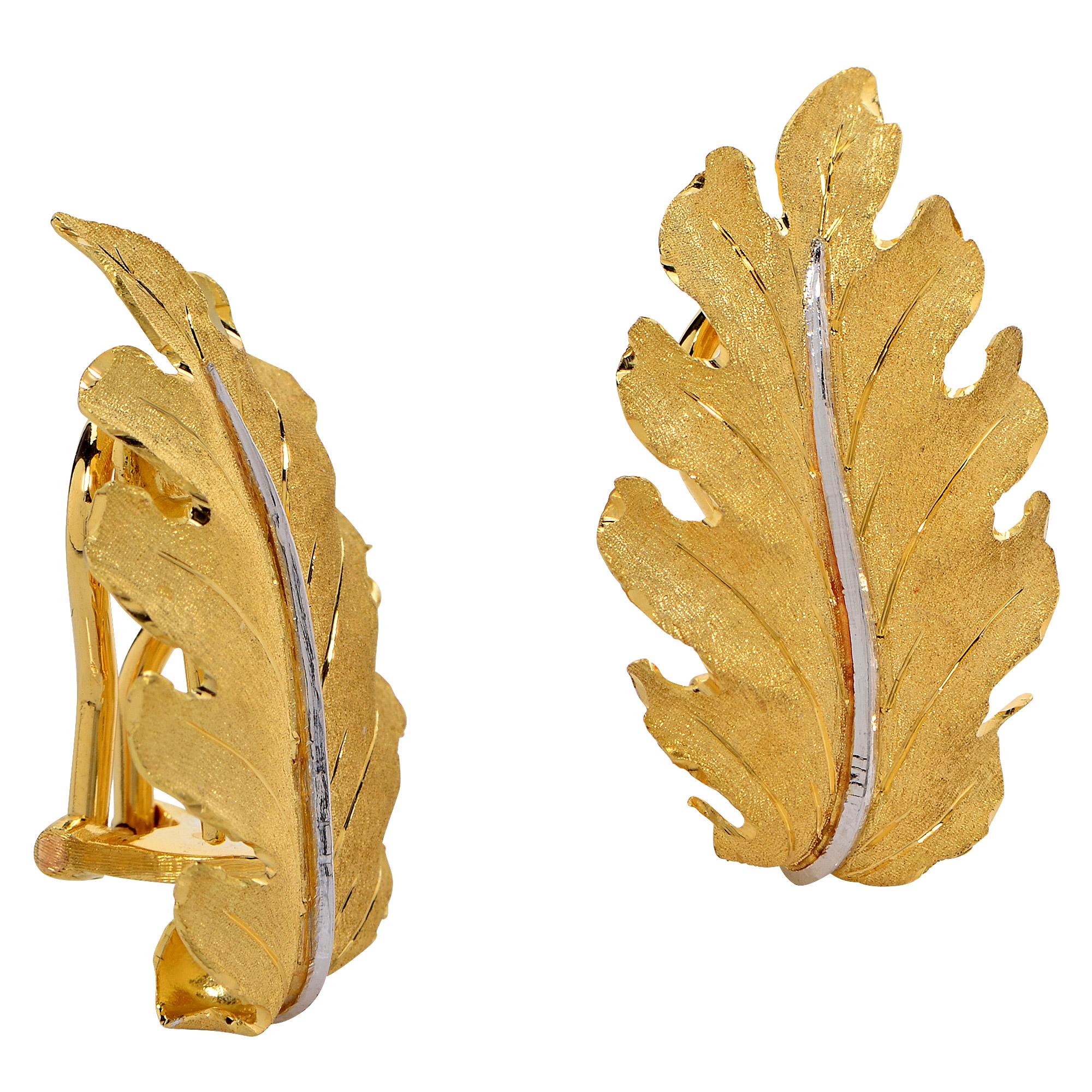 Buccellati Gold Leaf Motif Earrings In New Condition In Miami, FL