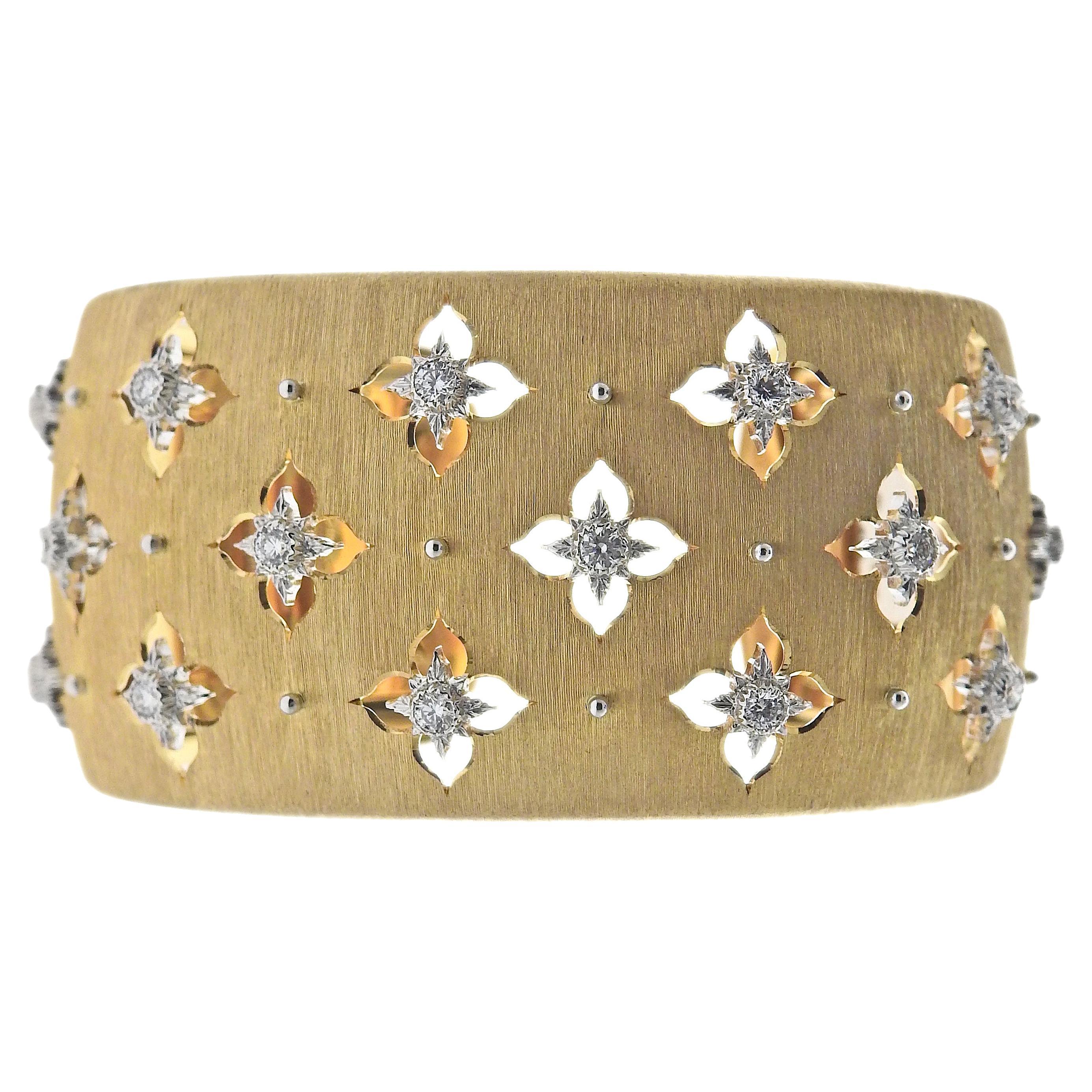 Buccellati Gold Macri Giglio Diamond Cuff Bracelet For Sale
