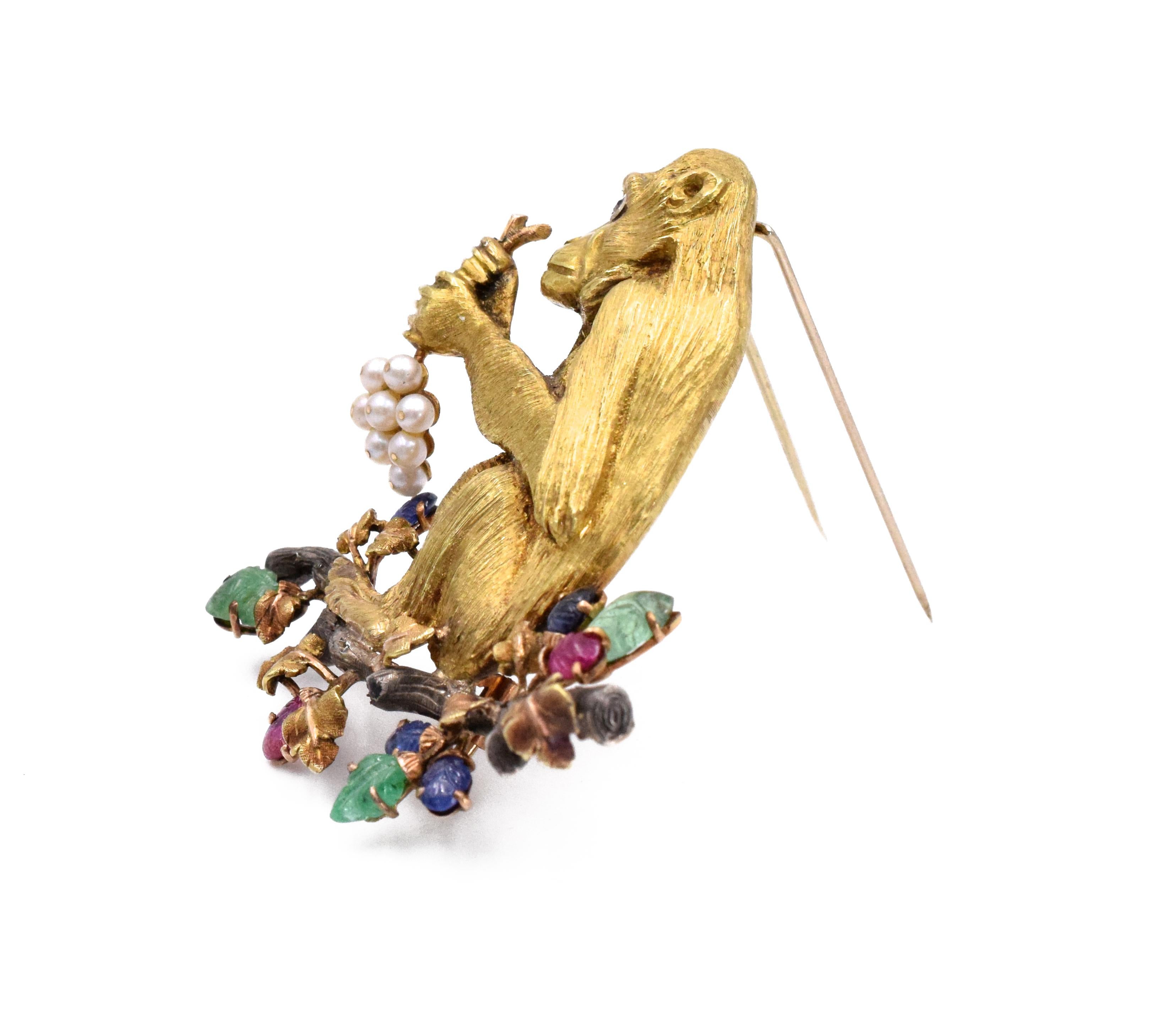 Artist Buccellati Gold Monkey Brooch