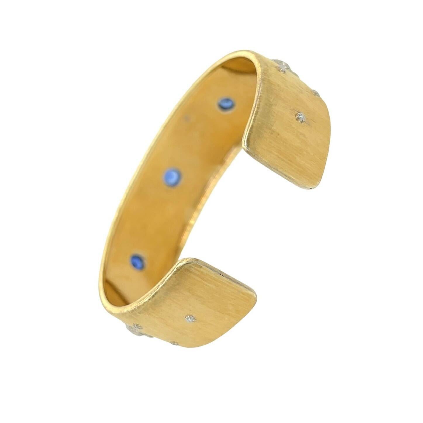 Round Cut BUCCELLATI Gold, Sapphire and Diamond Cuff Bracelet