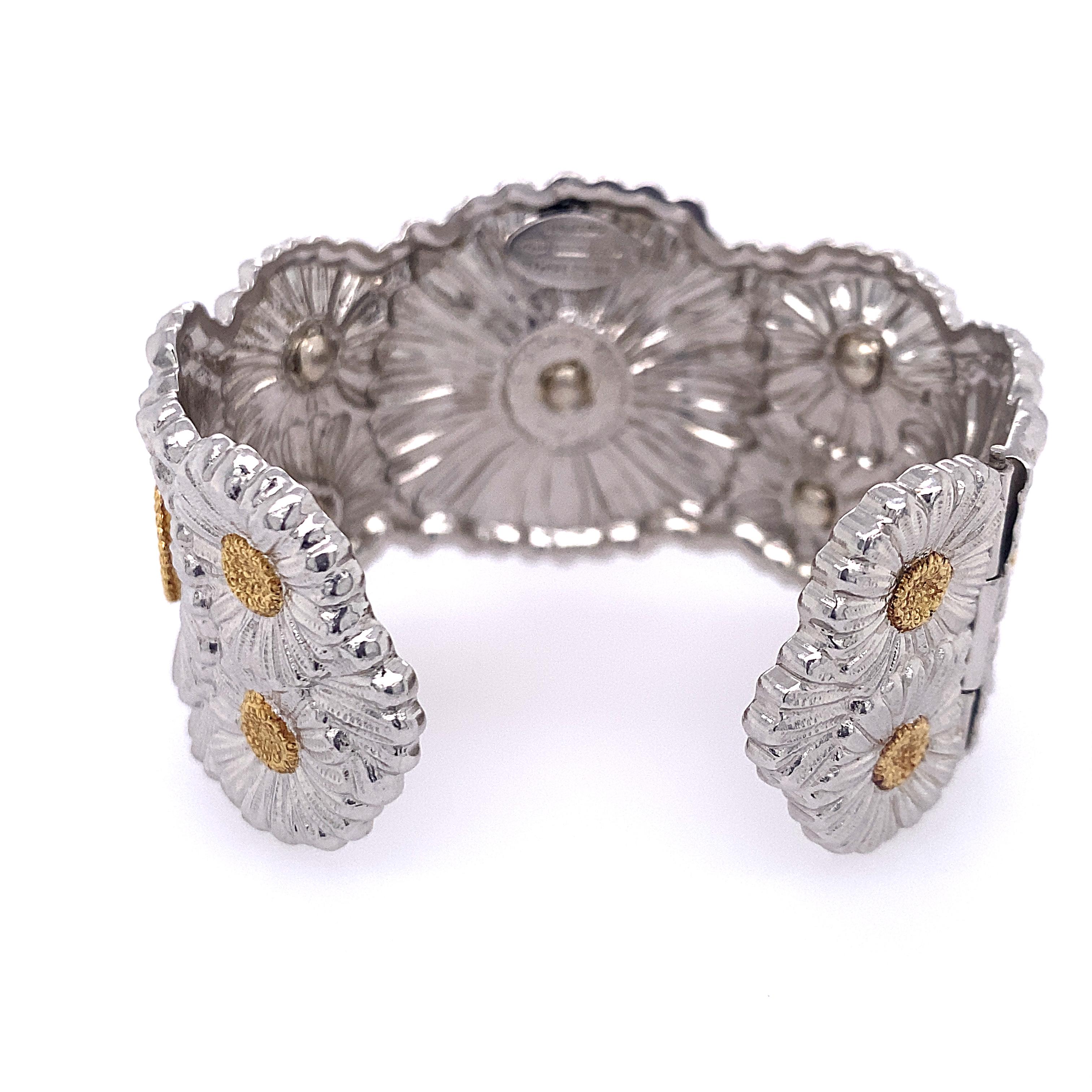 Buccellati Gold Silver Diamond Flower Blossom Cuff Bracelet 1