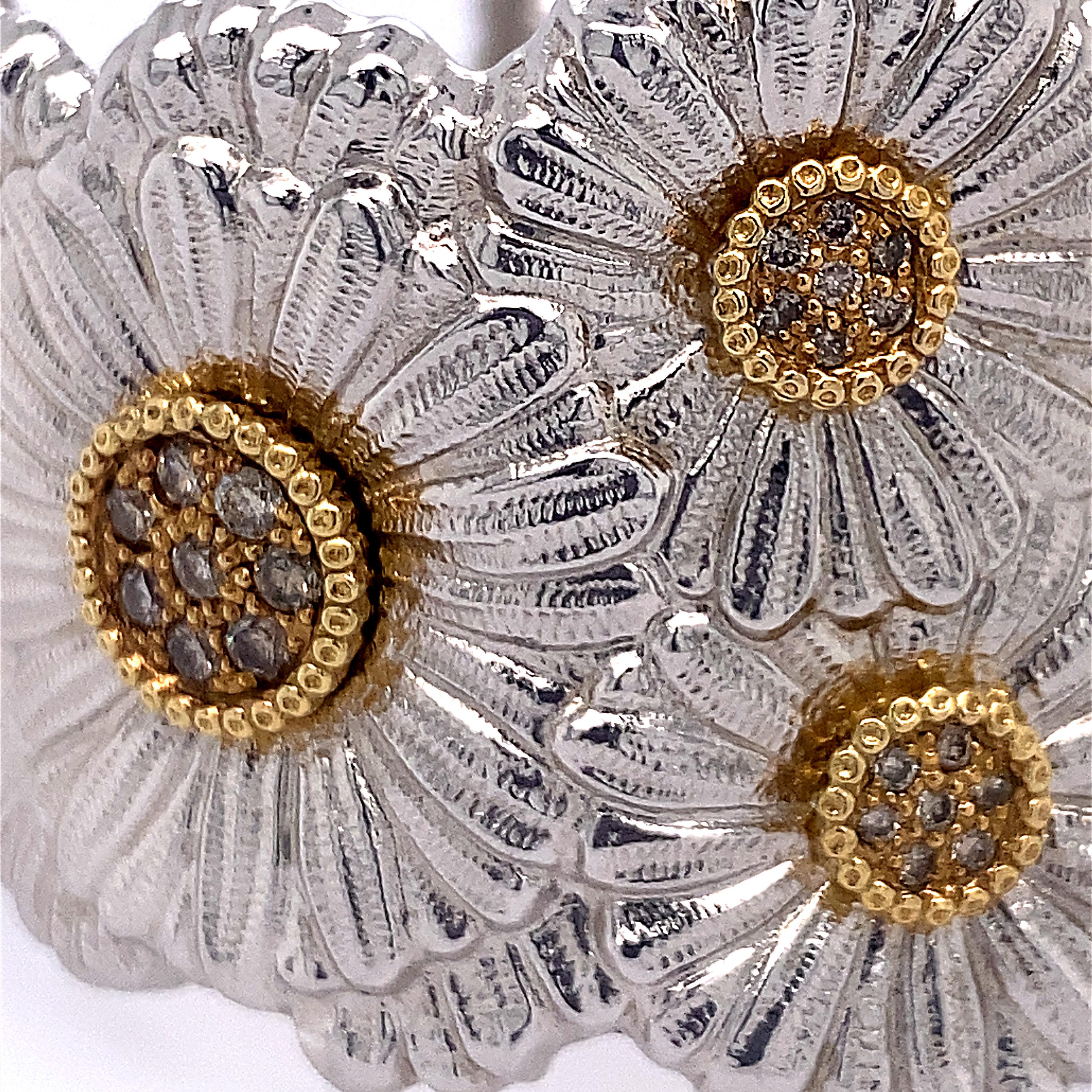 Buccellati Gold Silver Diamond Flower Blossom Cuff Bracelet 3