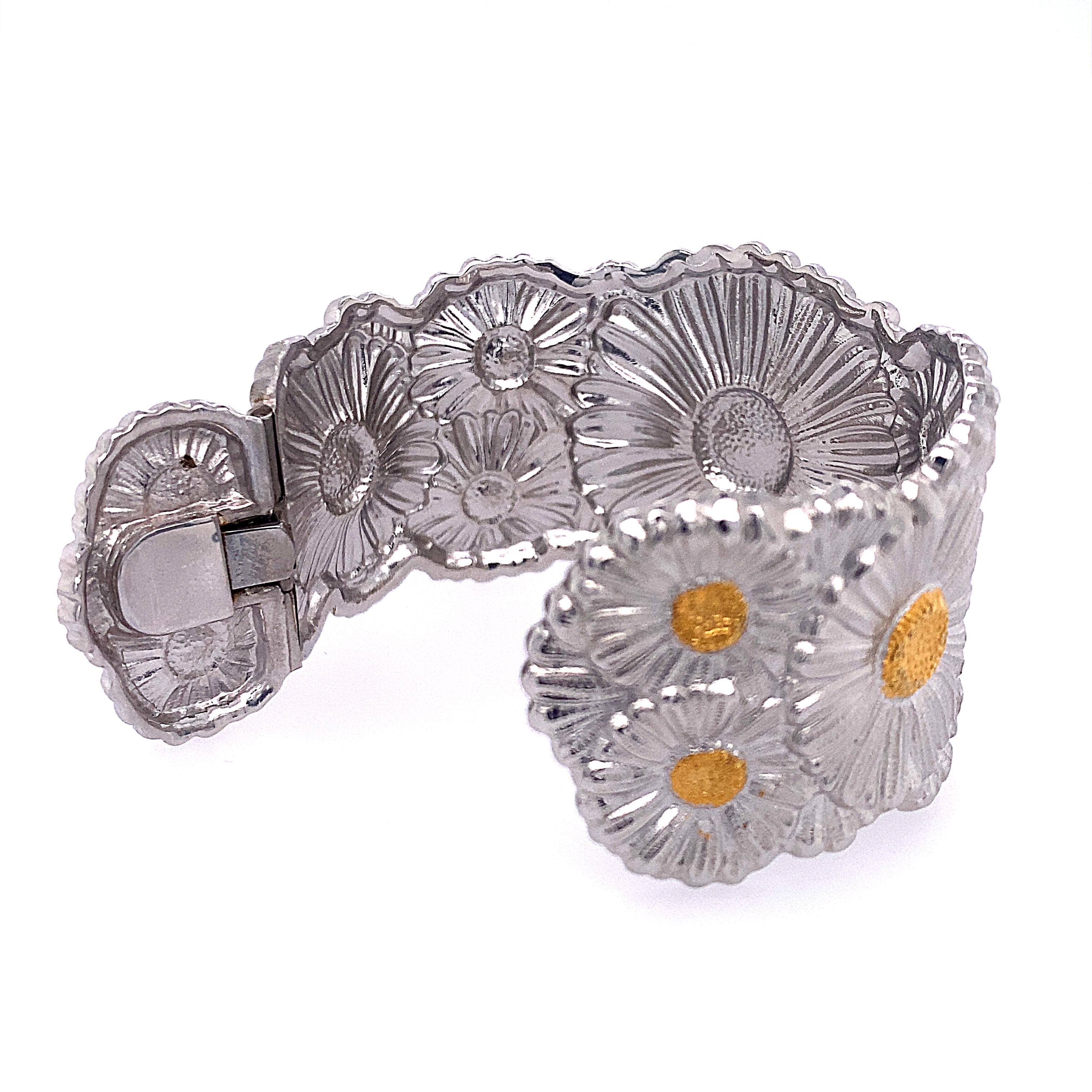 Women's Buccellati Gold Silver Flower Blossom Cuff Bracelet