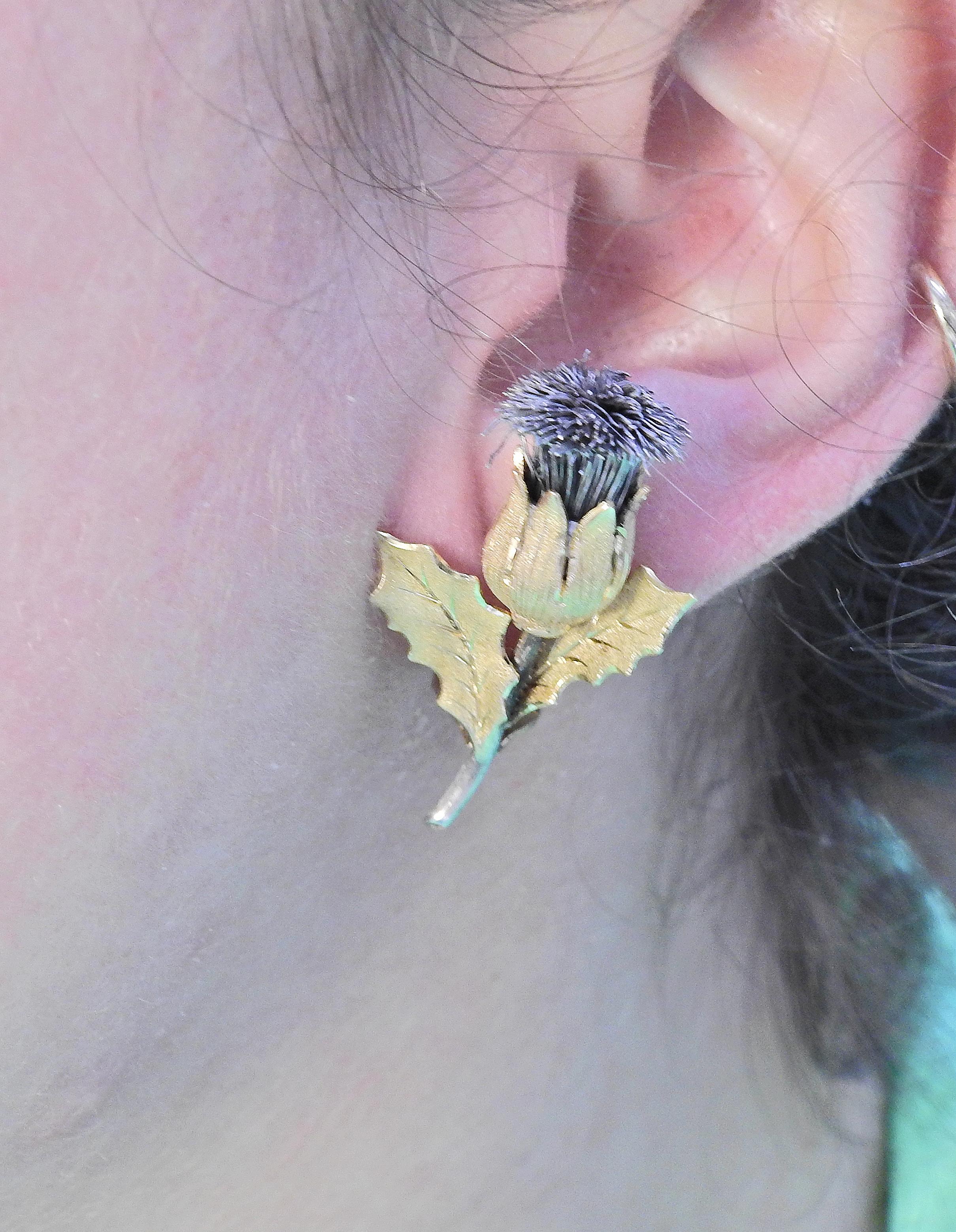 Buccellati Gold Silber Distel Ohrringe im Zustand „Hervorragend“ im Angebot in Lambertville, NJ