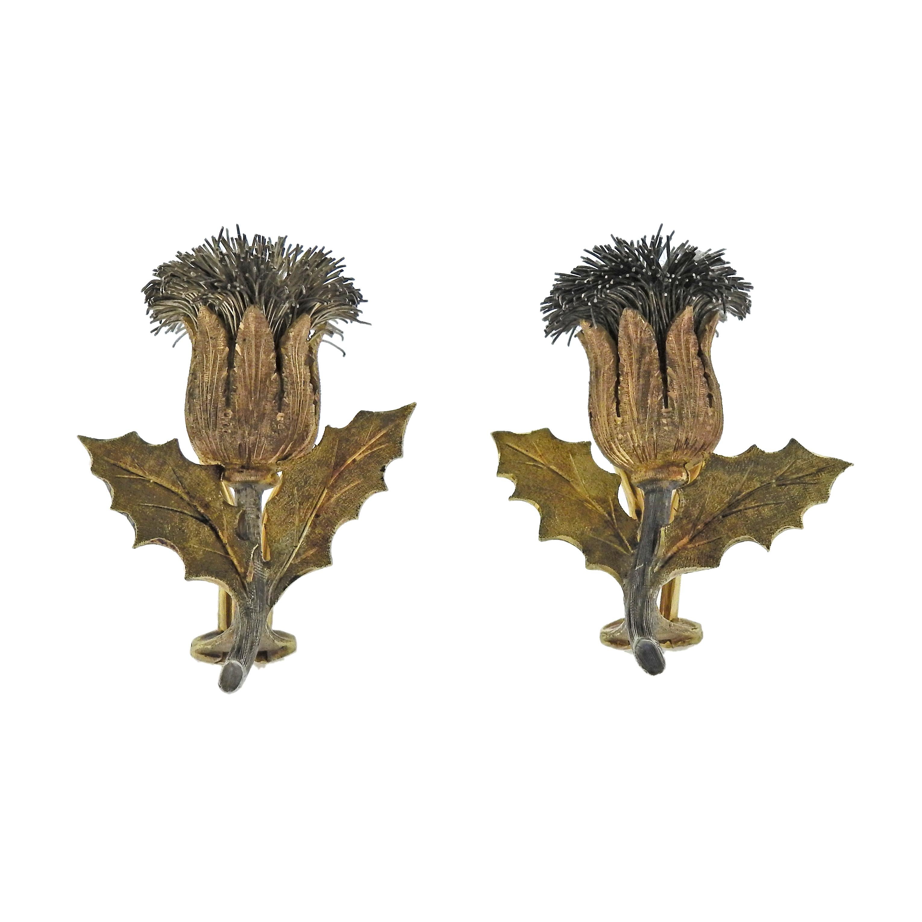 Buccellati Gold Silver Thistle Earrings For Sale