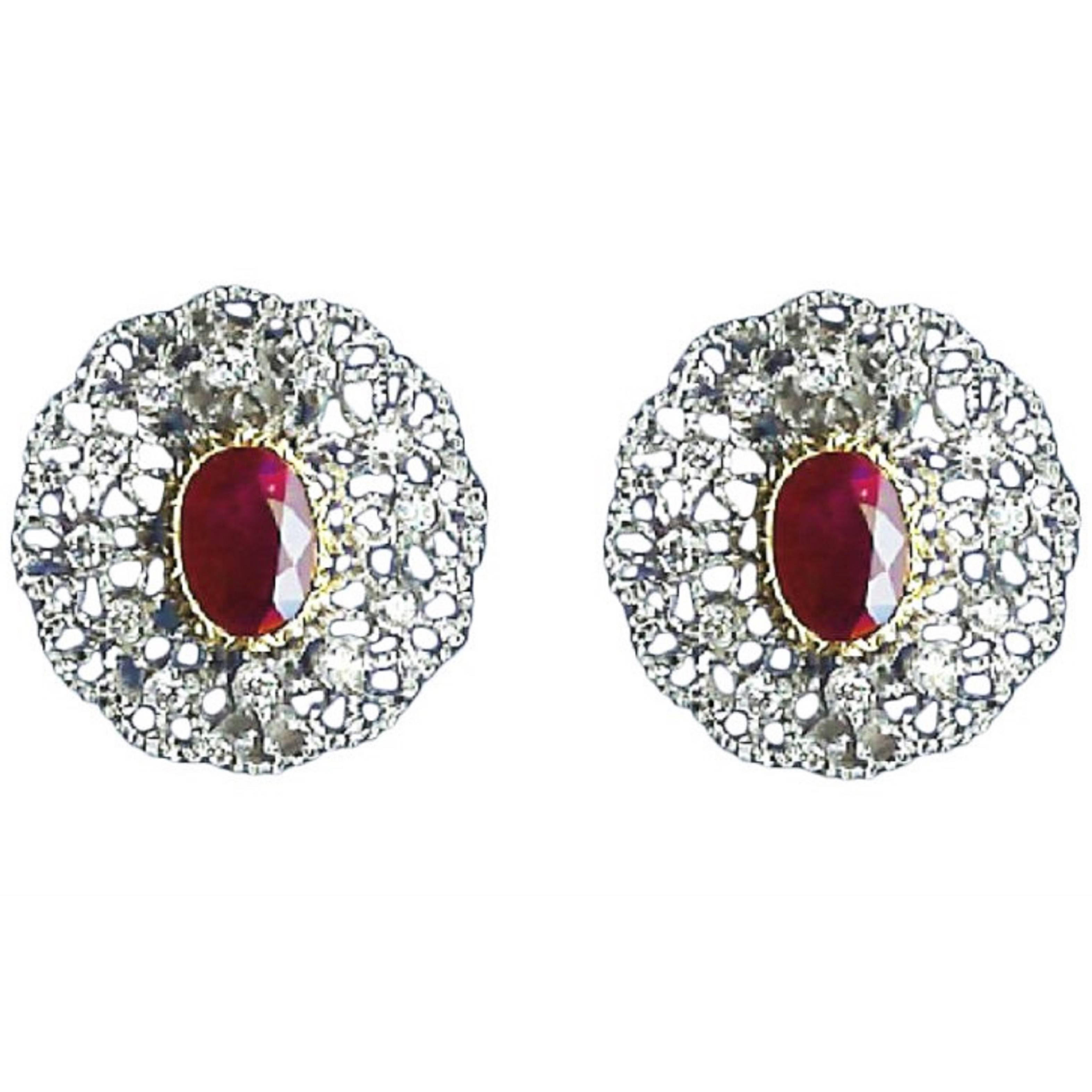 Buccellati Gold, Diamond and 4.63 Carat Ruby Earrings For Sale