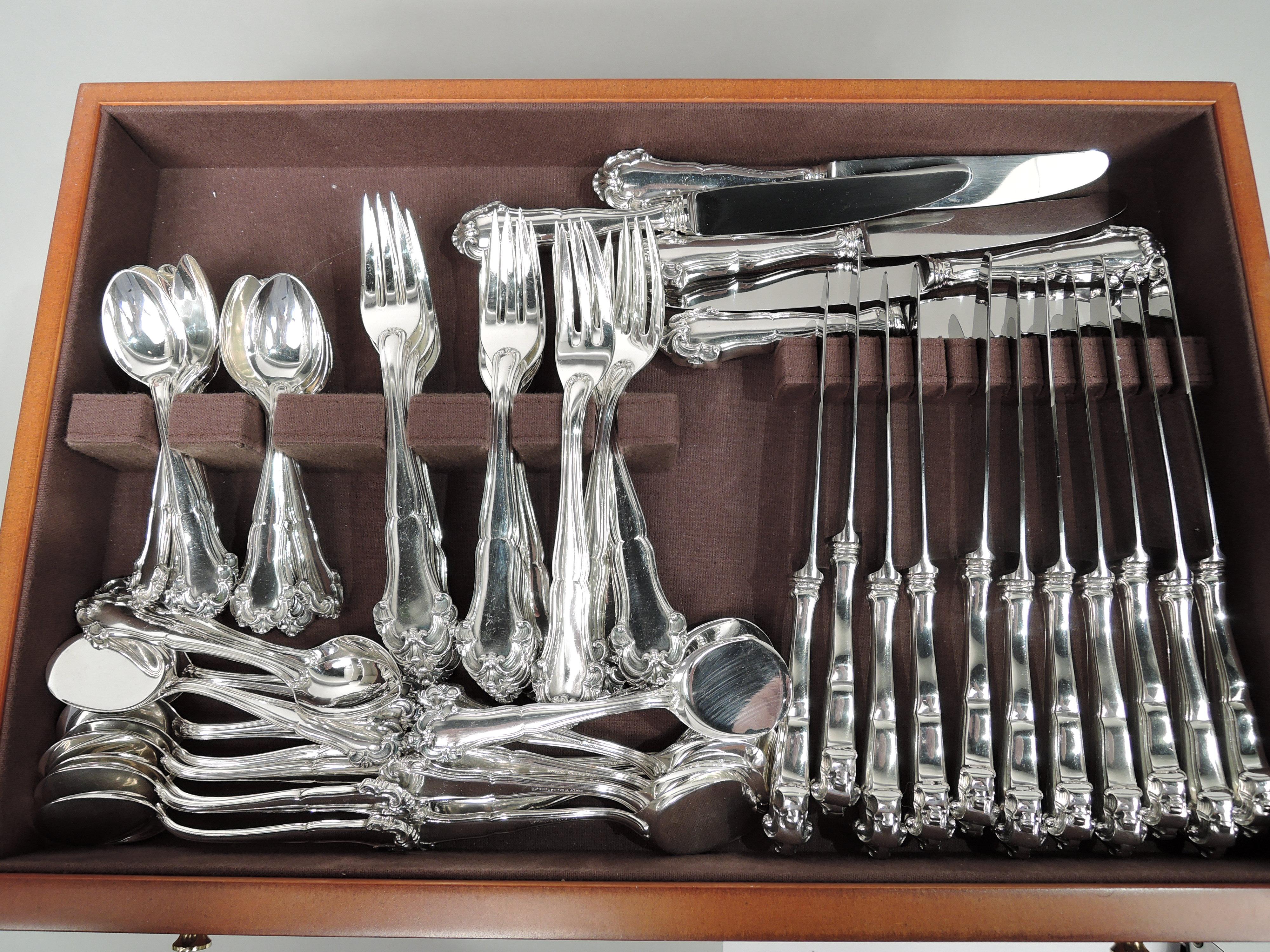 20th Century Buccellati Grande Imperiale Sterling Silver Dinner & Lunch Set for 16 For Sale
