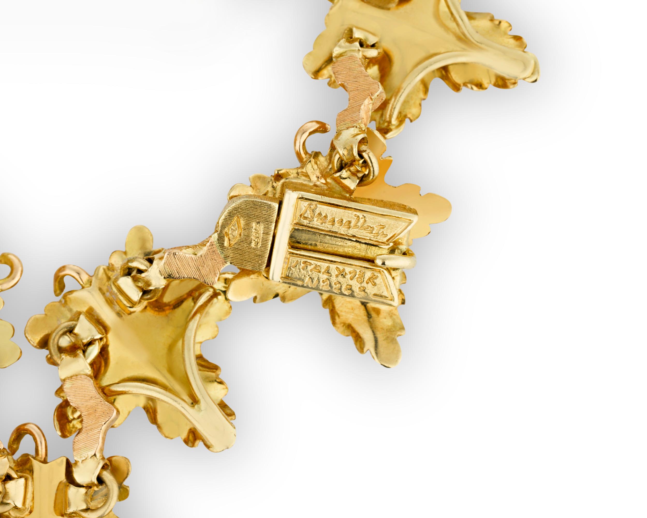 At once bold and feminine, this extraordinary vintage grape vine necklace was crafted by the celebrated Italian designer Buccellati. Designed with a classic bacchanalian motif, the elegant necklace features 18K yellow gold leaves interspersed with
