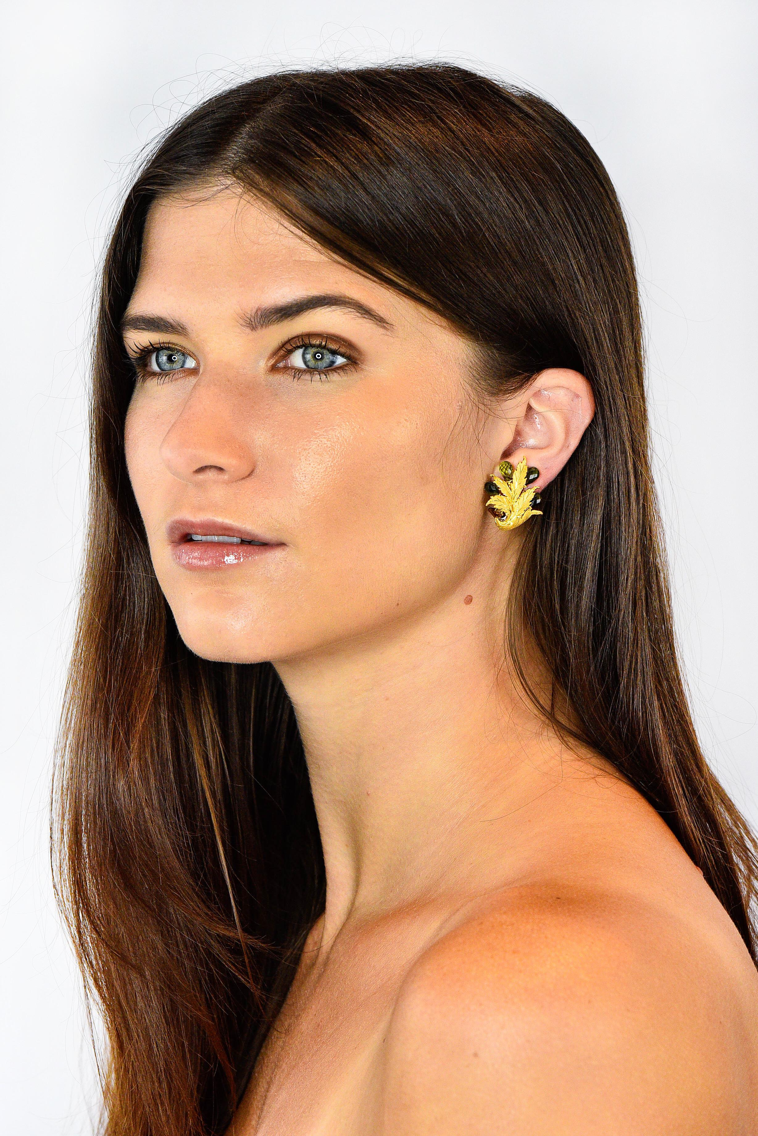 Buccellati Green Sapphire Briolette 18 Karat Two-Tone Gold Leaf Clip Earrings 5