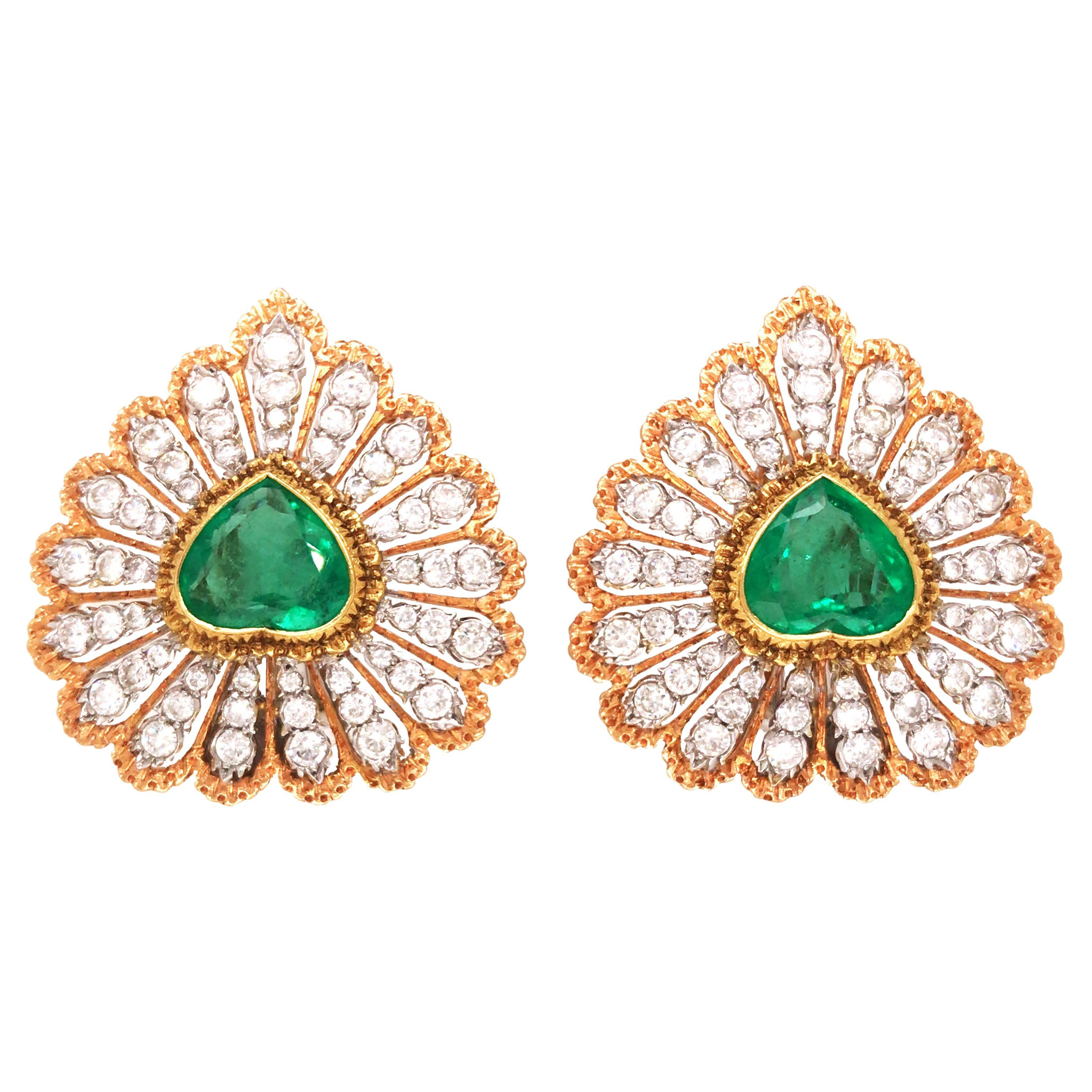 Buccellati, Heart-shaped Emerald Diamond Gold Earrings, AGL