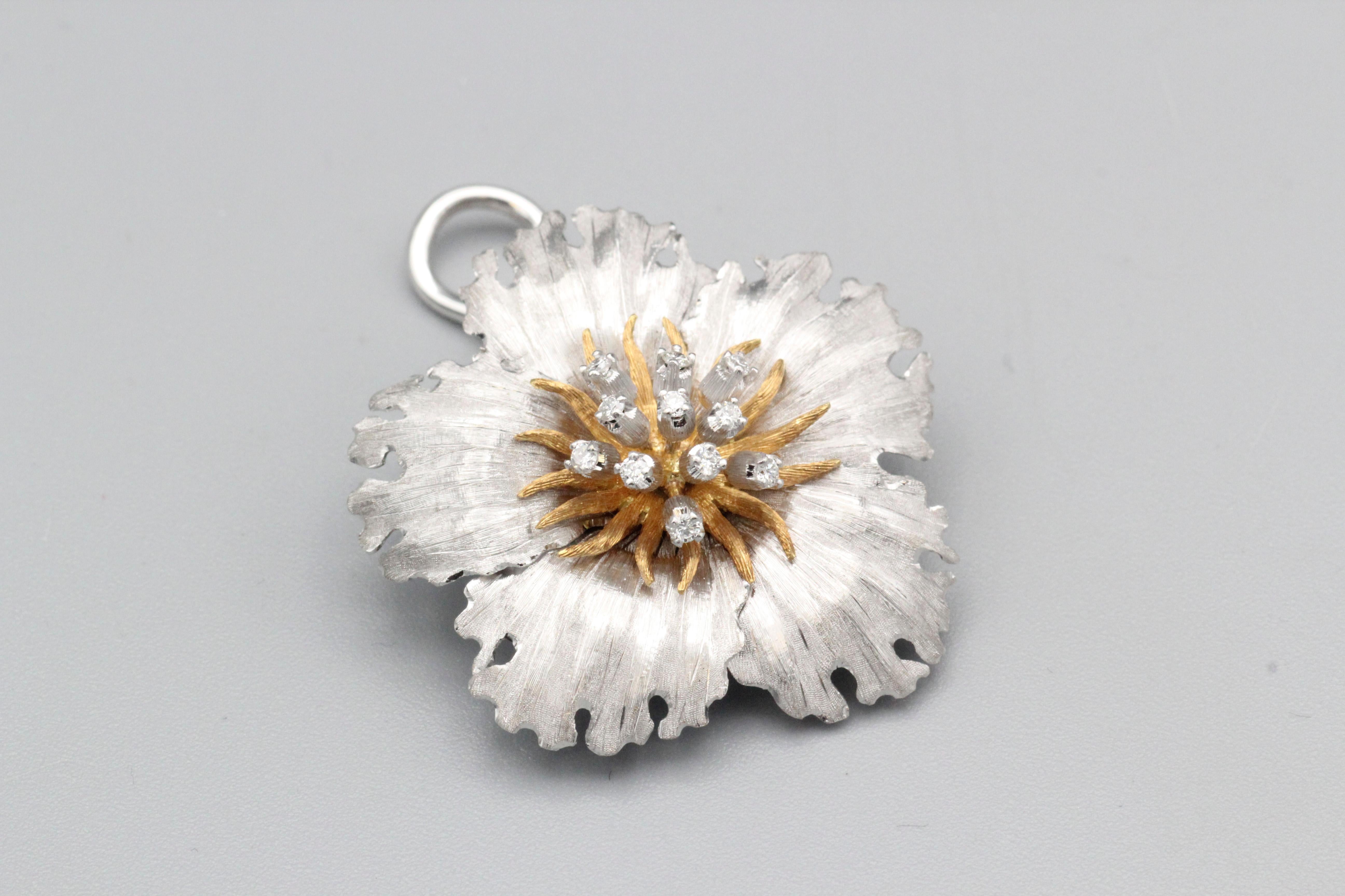 Round Cut Buccellati Hibiscus Flower Diamond Two-Tone 18 Karat Gold Earrings