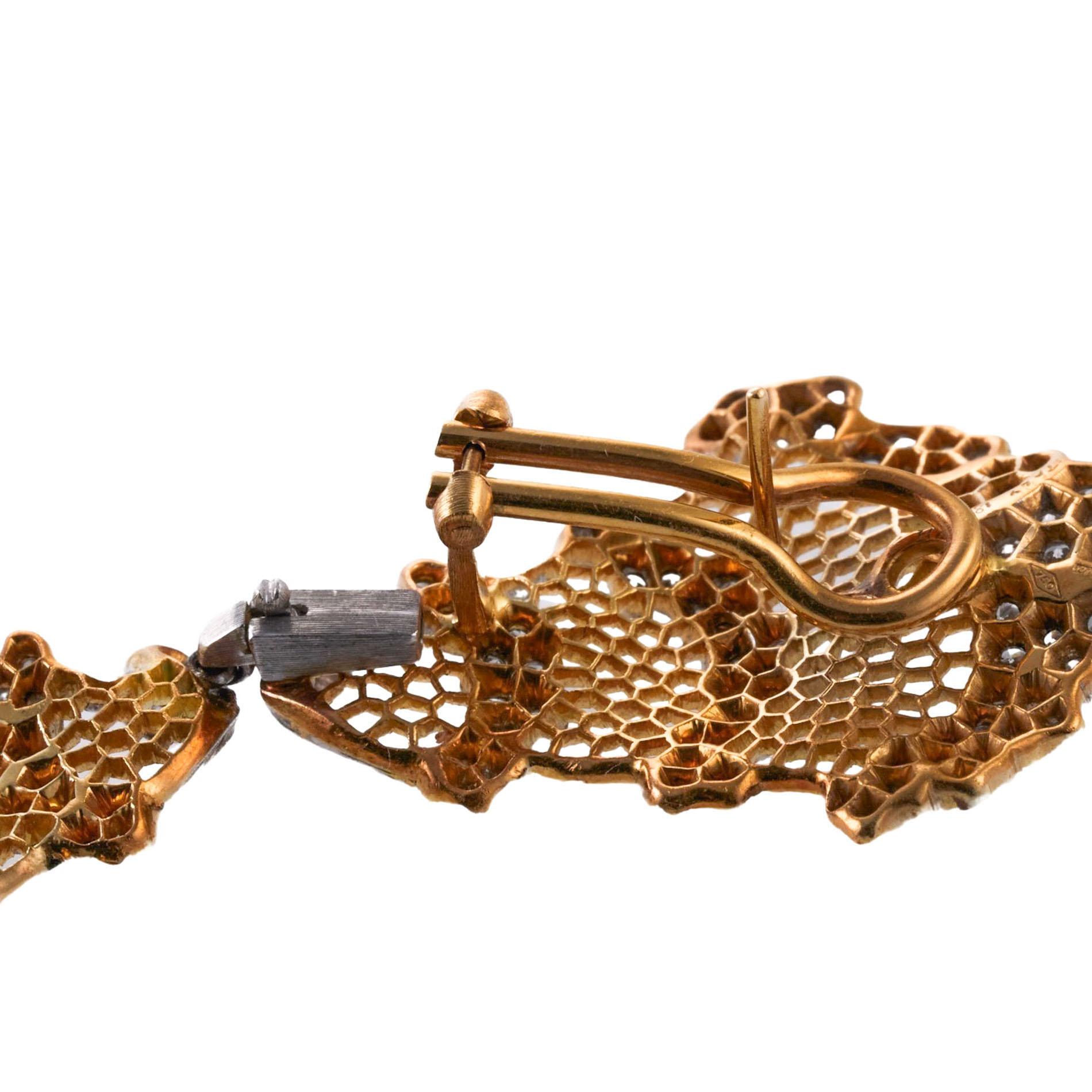 Buccellati Gold-Kronleuchter-Ohrringe mit Diamanten in Wabenform Damen im Angebot