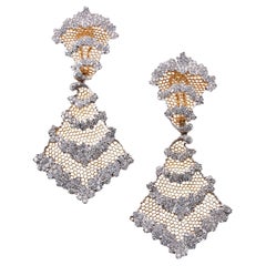 Retro Buccellati Honeycomb Diamond Gold Chandelier Earrings