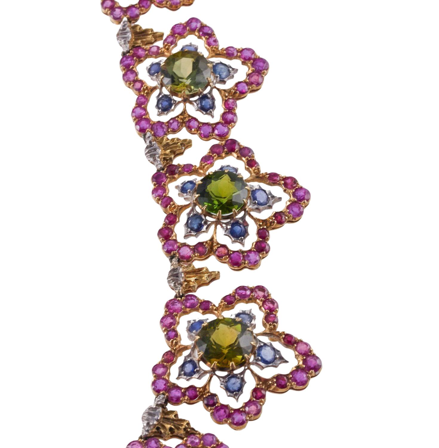 Round Cut Buccellati Important and Unique Ruby Sapphire Peridot Gold Necklace