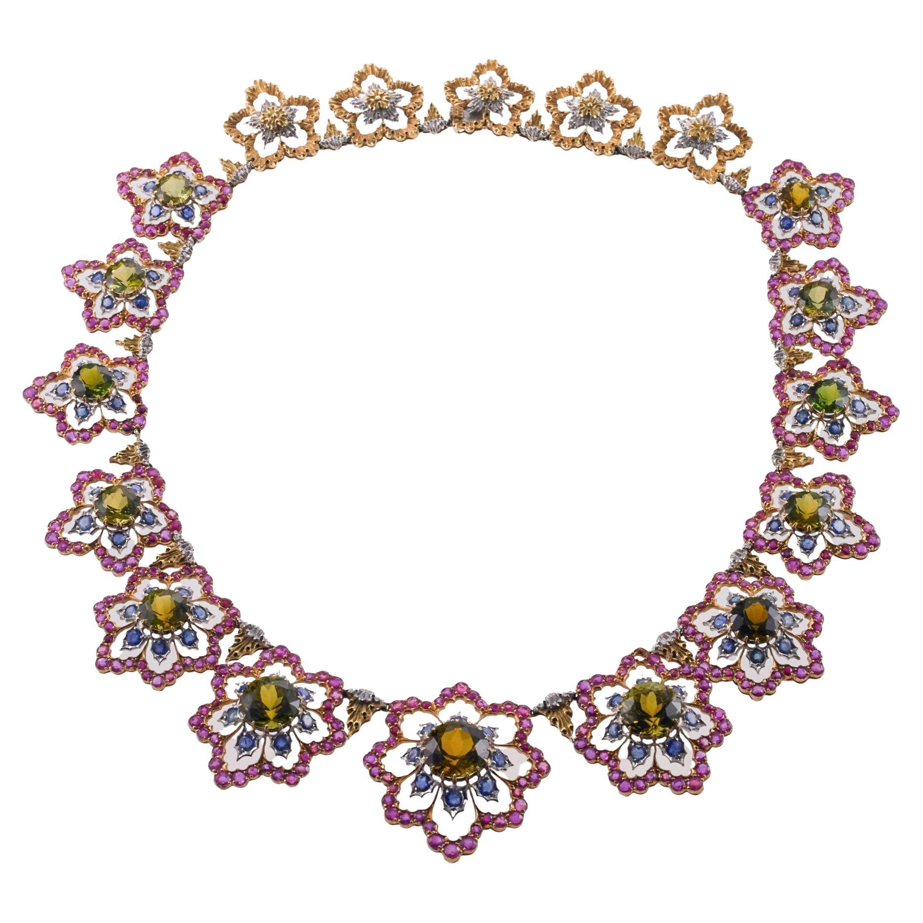 Buccellati Important and Unique Ruby Sapphire Peridot Gold Necklace