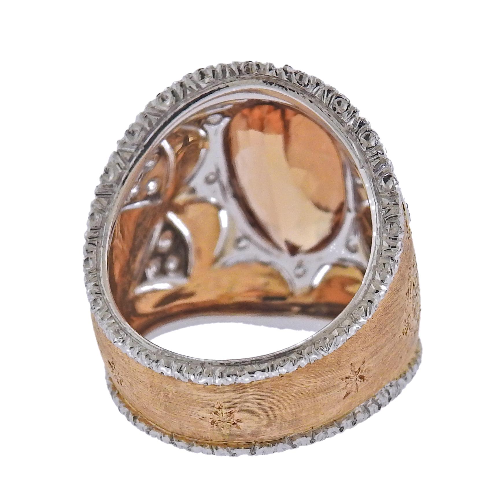 Oval Cut Buccellati Impressive Padparadscha Topaz Diamond Gold Dome Ring 