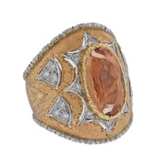 Buccellati Impressive Padparadscha Topaz Diamond Gold Dome Ring 