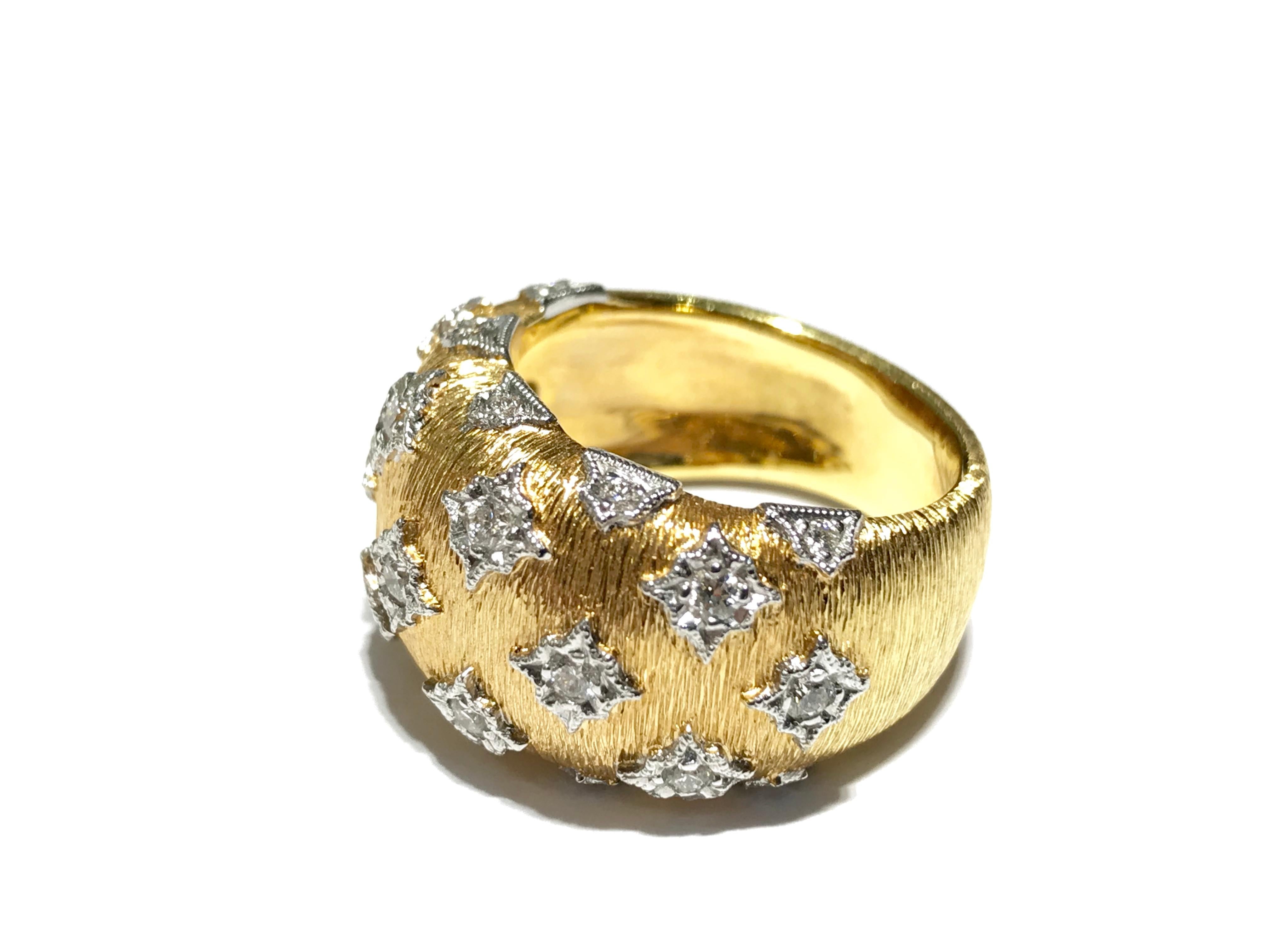 Buccellati inspired ring in 18kyg with 23 diamonds 0.47ct dia brushed finish
Hand crafted Buccellati inspired ring 