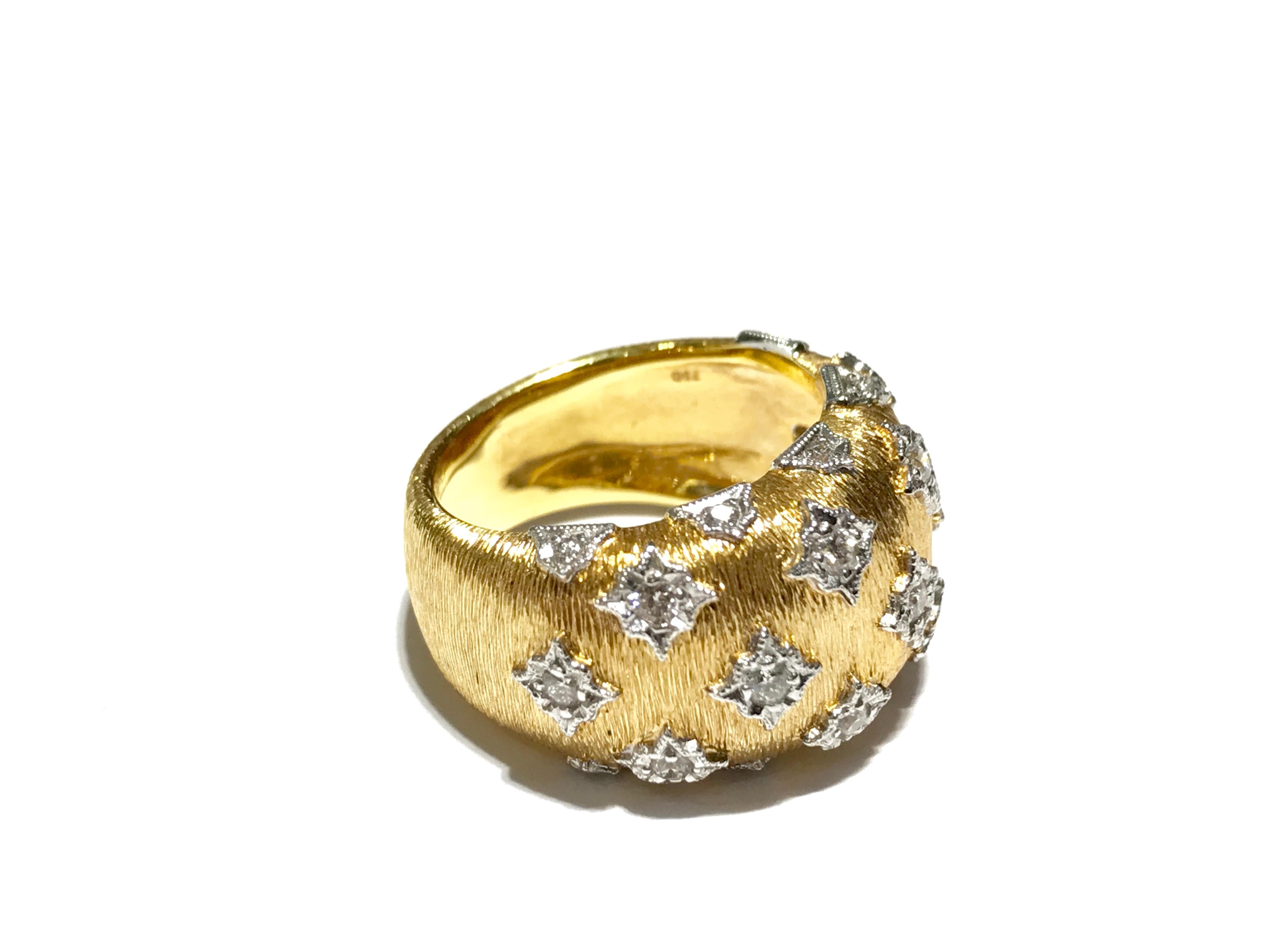 Round Cut Buccellati inspired ring in 18kyg with 23 diamonds 0.47ct dia brushed finish For Sale