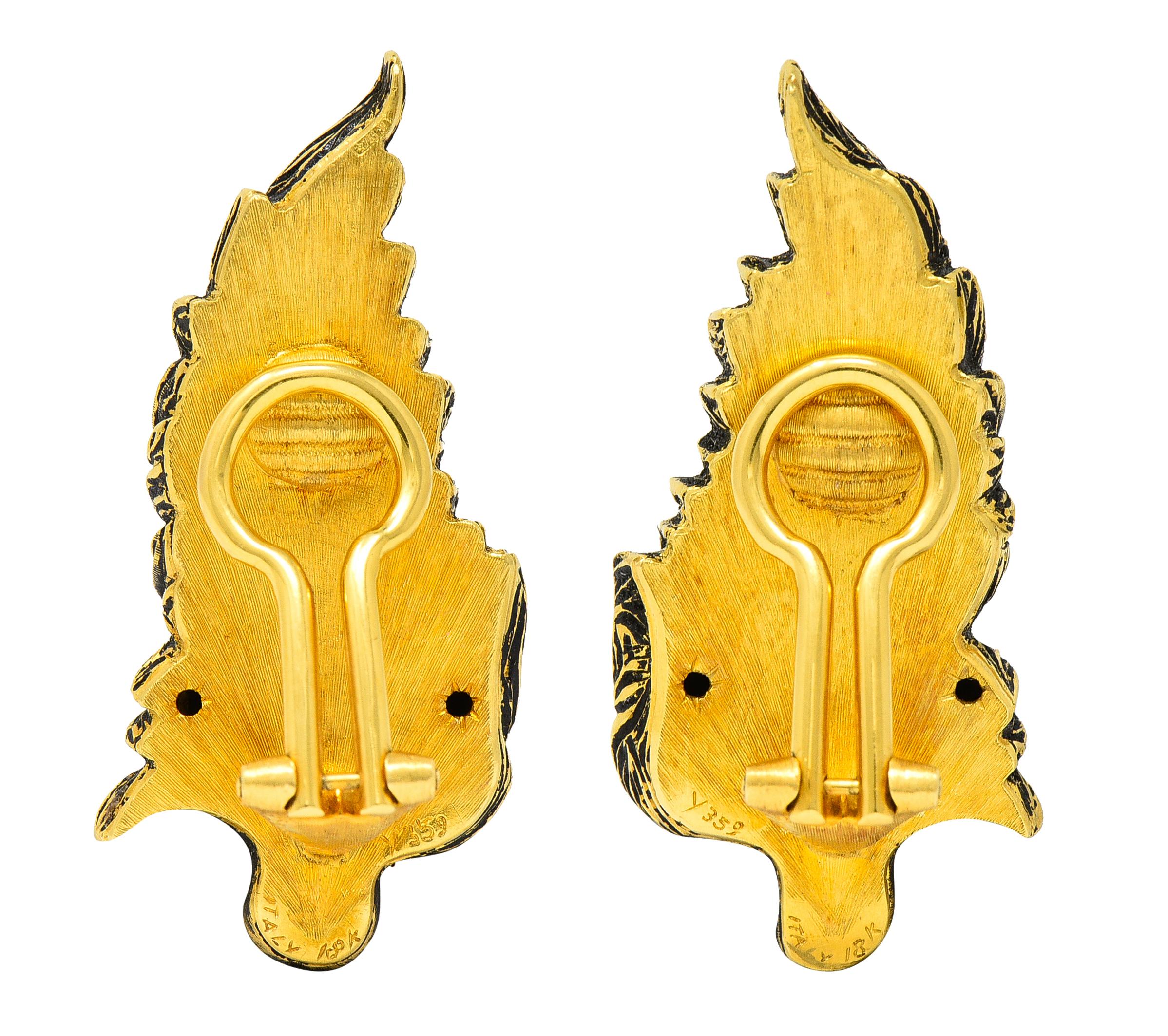 Contemporary Buccellati Italian 18 Karat Yellow Gold Feather Vintage Ear-Clip Earrings