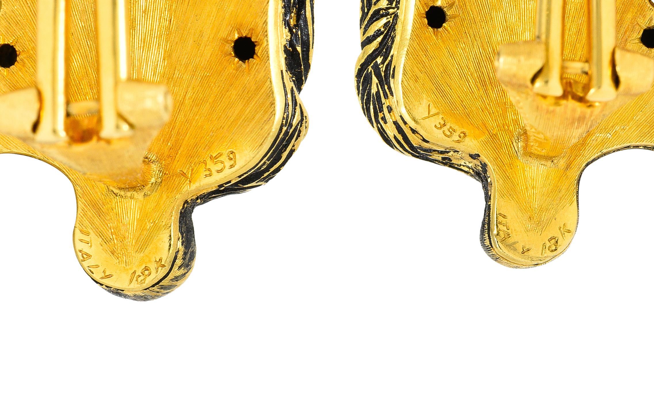 Buccellati Italian 18 Karat Yellow Gold Feather Vintage Ear-Clip Earrings 1