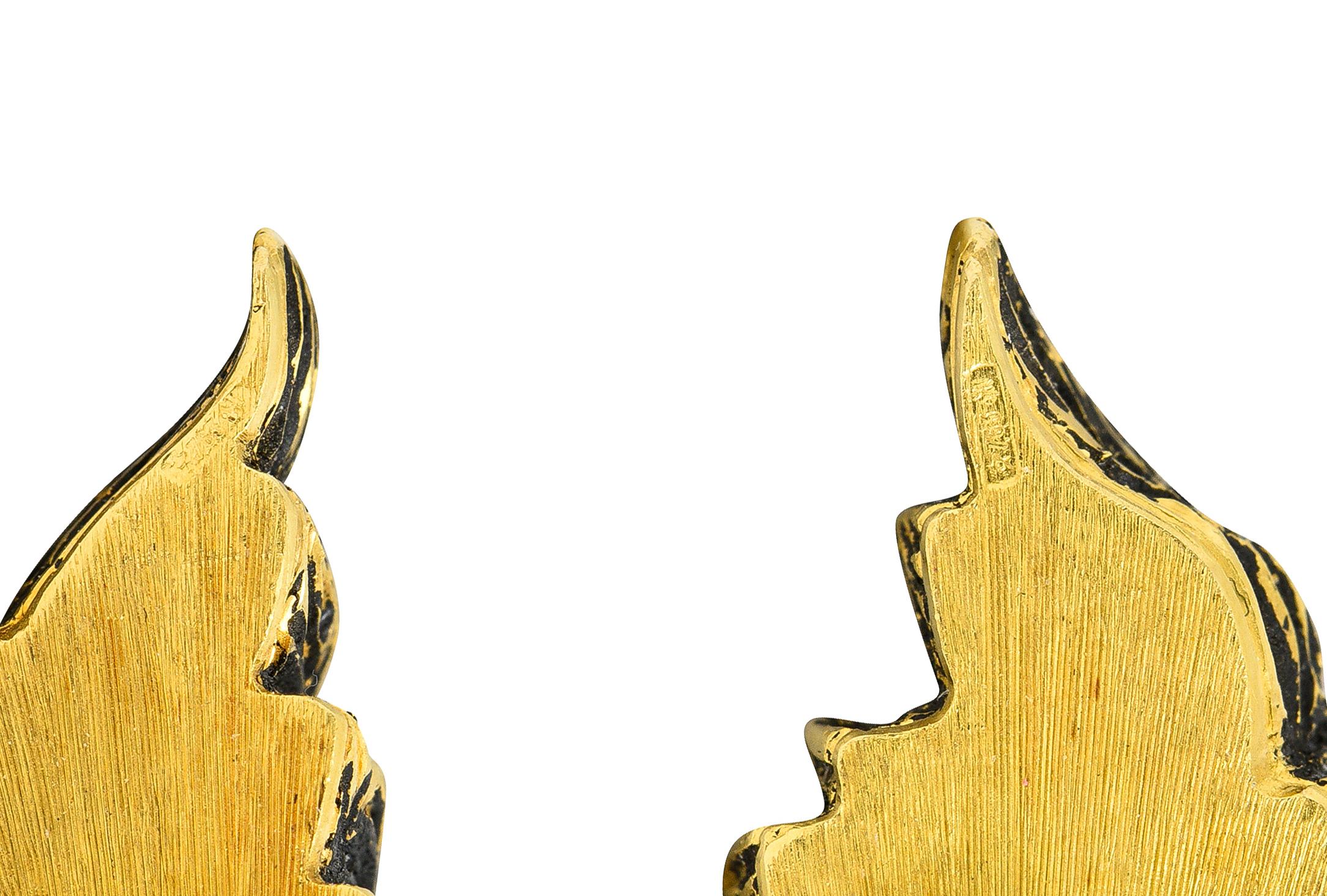Buccellati Italian 18 Karat Yellow Gold Feather Vintage Ear-Clip Earrings 2