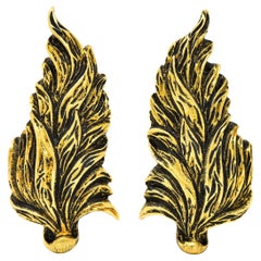 Buccellati Italian 18 Karat Yellow Gold Feather Vintage Ear-Clip Earrings