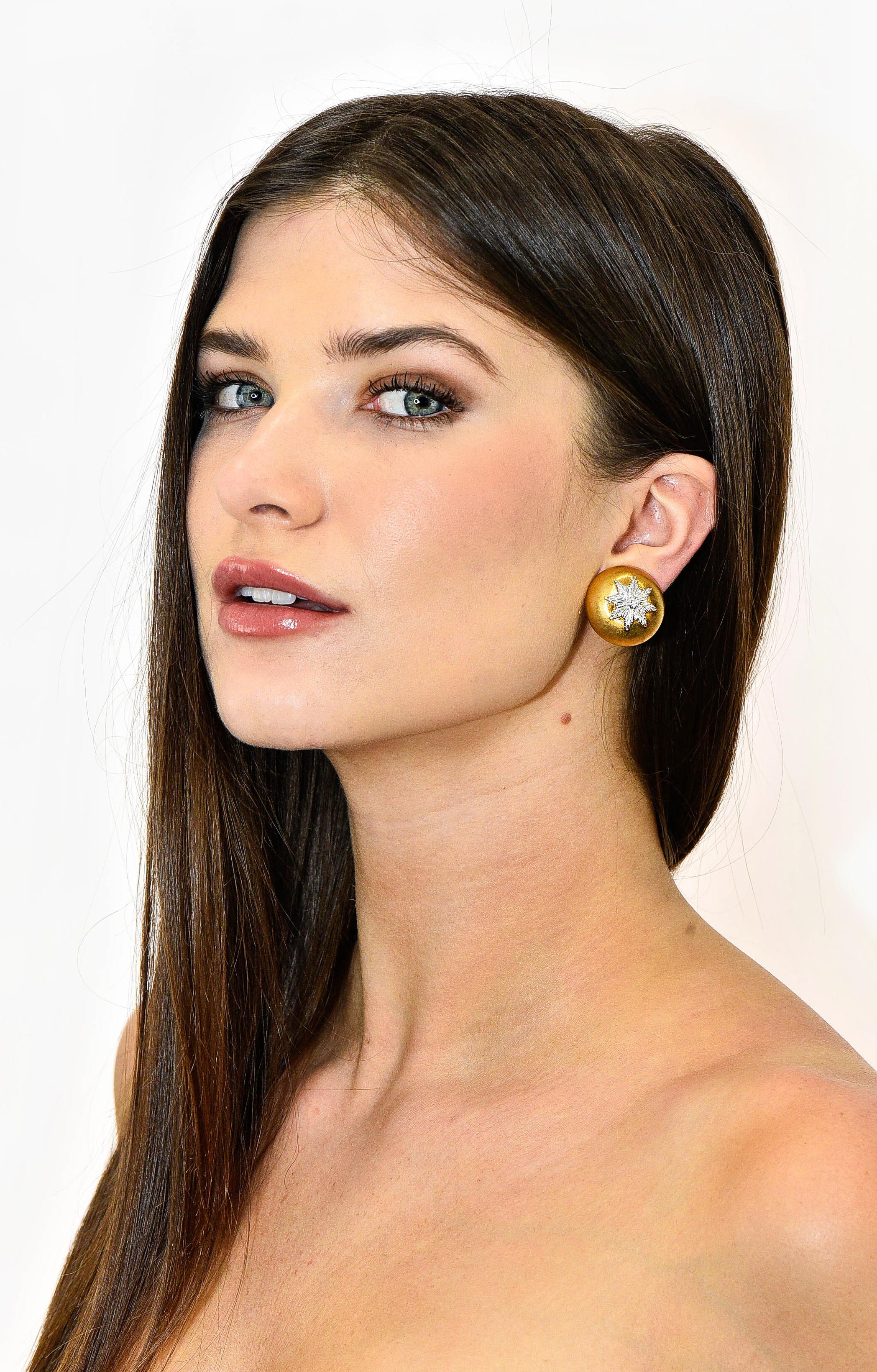 Buccellati Italian Diamond 18 Karat Two-Toned Gold Snowflake Ear-Clip Earrings 1