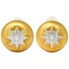 Buccellati Italian Diamond 18 Karat Two-Toned Gold Snowflake Ear-Clip Earrings