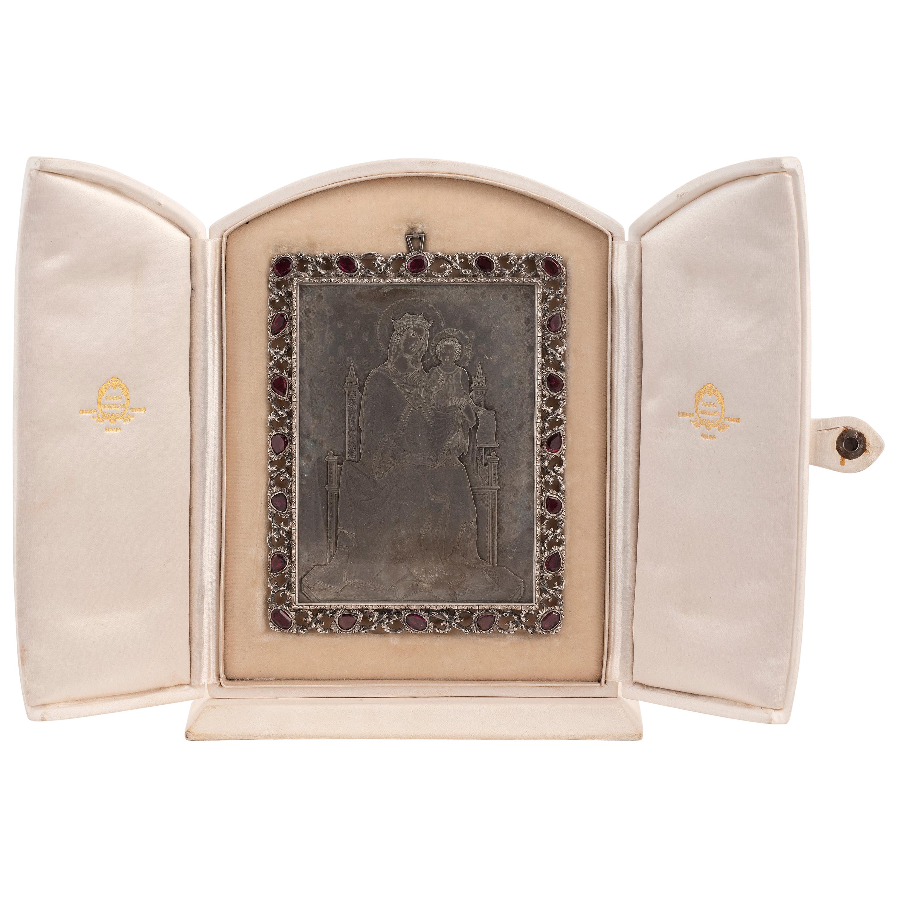 Buccellati Italian Framed and Gem-Set Traveling Silver Icon