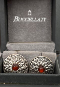 Buccellati Italian Pair of Sterling Silver Cufflinks with Sunflower Motif