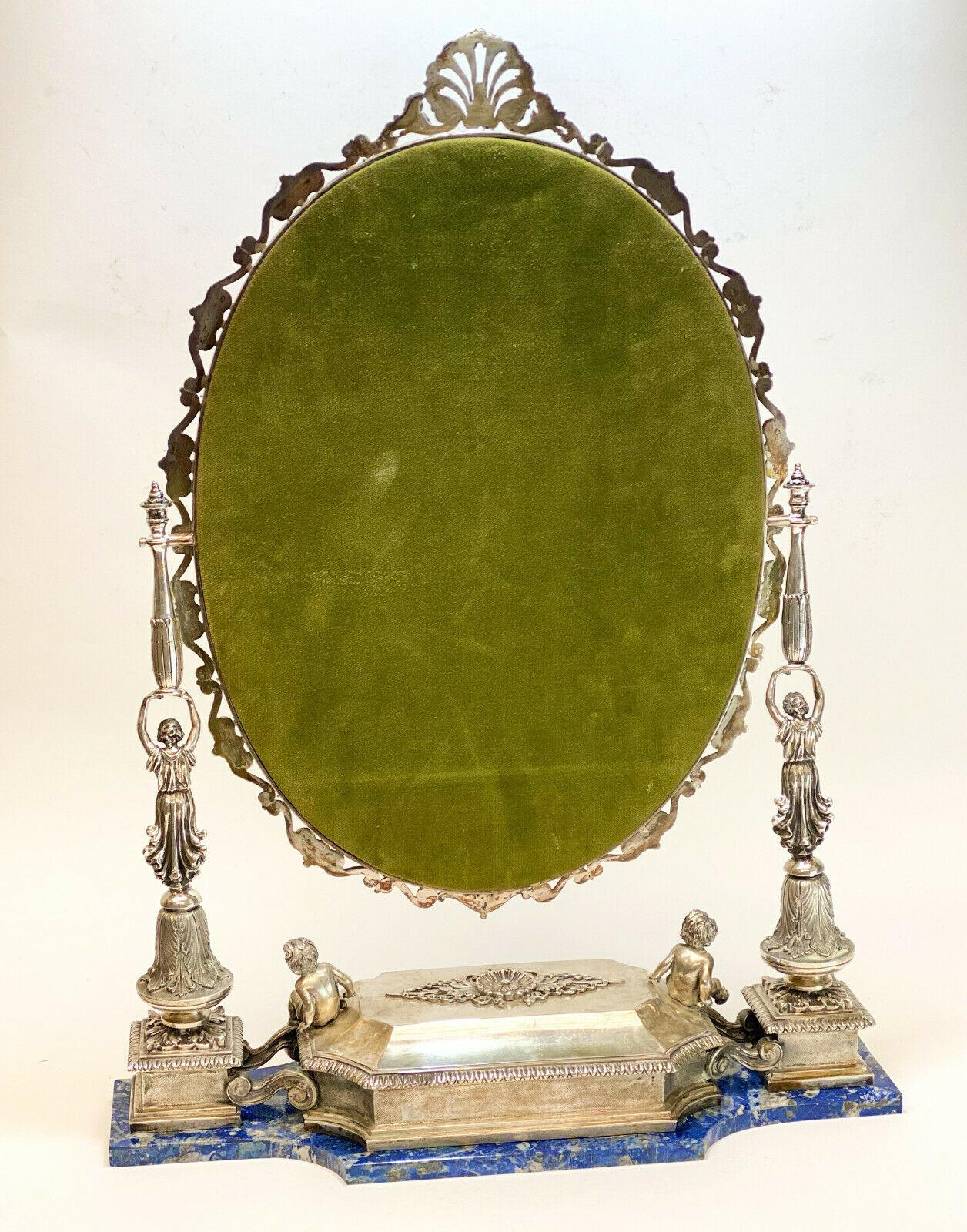 Buccellati Italian Sterling Silver and Lapis Lazuli Vanity Mirror For Sale 1