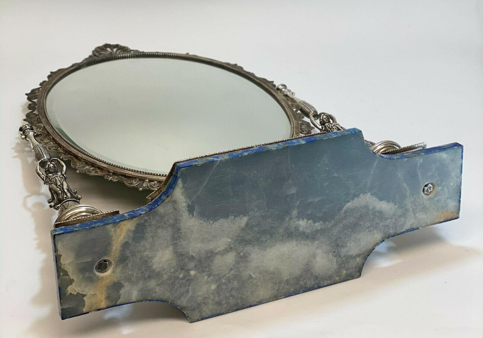 Buccellati Italian Sterling Silver and Lapis Lazuli Vanity Mirror For Sale 2