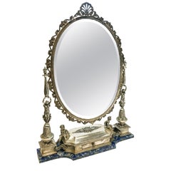 Retro Buccellati Italian Sterling Silver and Lapis Lazuli Vanity Mirror